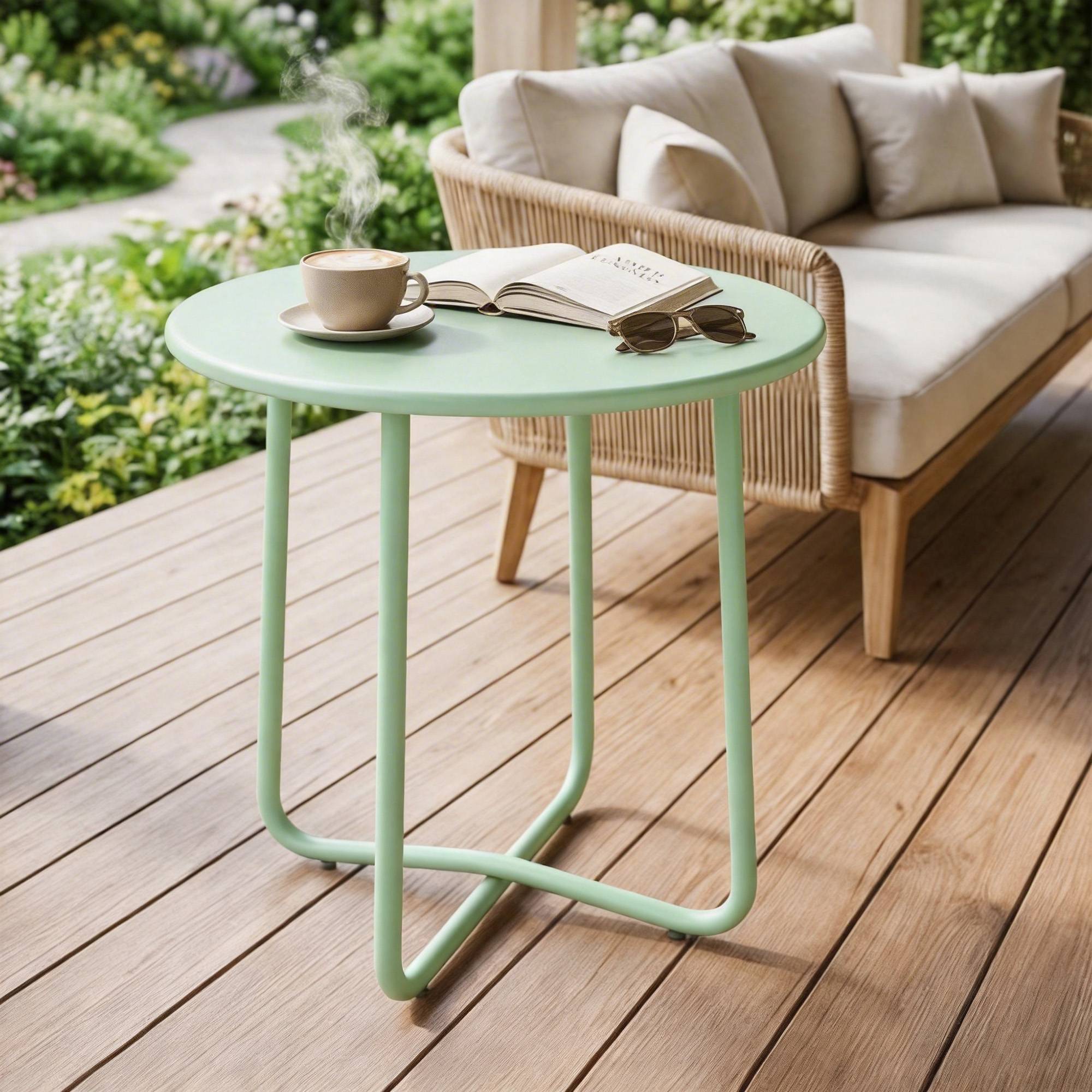 Table D'appoint Jardin Métal Balcon Bord Arrondi Pieds Réglables Ø48x51cm Vert - ComfortXL Outdoor Living - Image 3