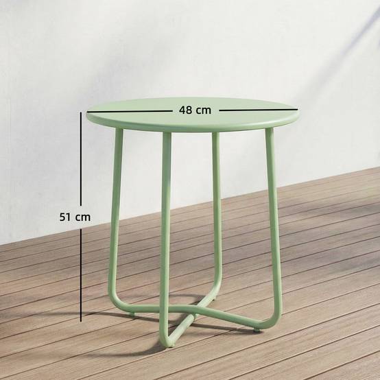 Table D'appoint Jardin Métal Balcon Bord Arrondi Pieds Réglables Ø48x51cm Vert - ComfortXL Outdoor Living - Image 5
