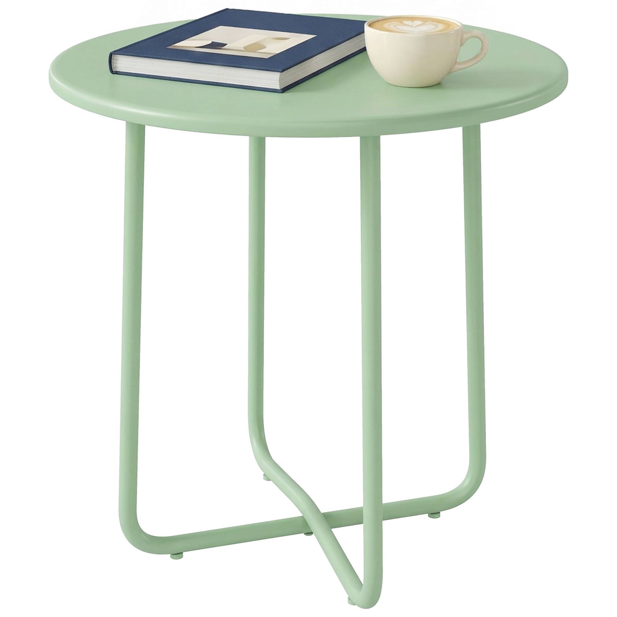 Table D'appoint Jardin Métal Balcon Bord Arrondi Pieds Réglables Ø48x51cm Vert - ComfortXL Outdoor Living - Image 2