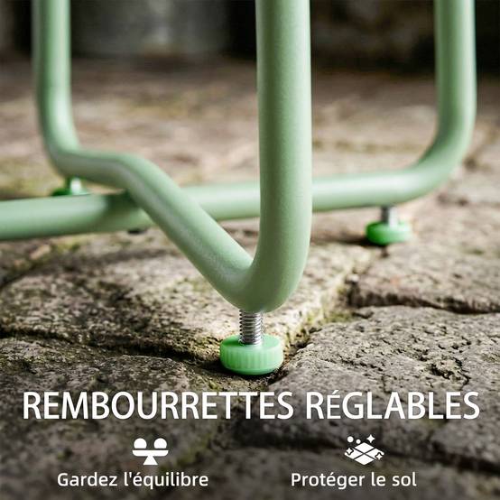 Table D'appoint Jardin Métal Balcon Bord Arrondi Pieds Réglables Ø48x51cm Vert - ComfortXL Outdoor Living - Image 8