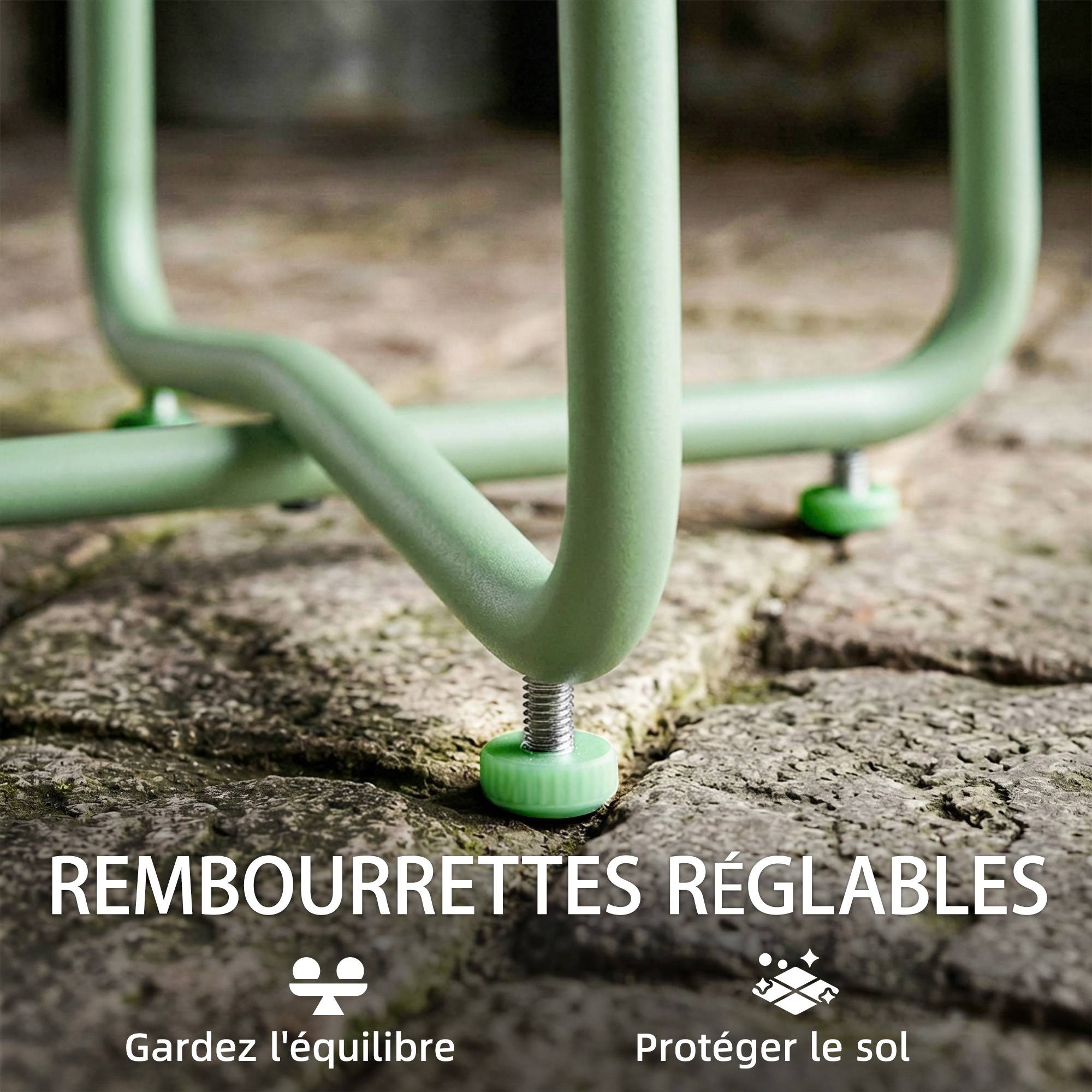 Table D'appoint Jardin Métal Balcon Bord Arrondi Pieds Réglables Ø48x51cm Vert - ComfortXL Outdoor Living - Image 8