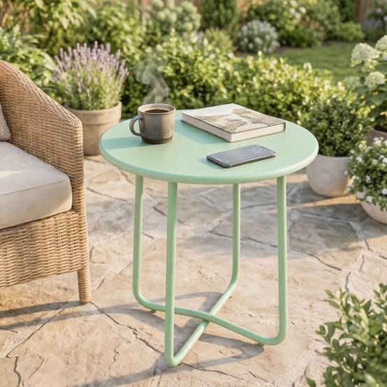 Table D'appoint Jardin Métal Balcon Bord Arrondi Pieds Réglables Ø48x51cm Vert - ComfortXL Outdoor Living - Image 4