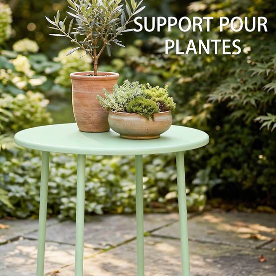 Table D'appoint Jardin Métal Balcon Bord Arrondi Pieds Réglables Ø48x51cm Vert - ComfortXL Outdoor Living - Image 10