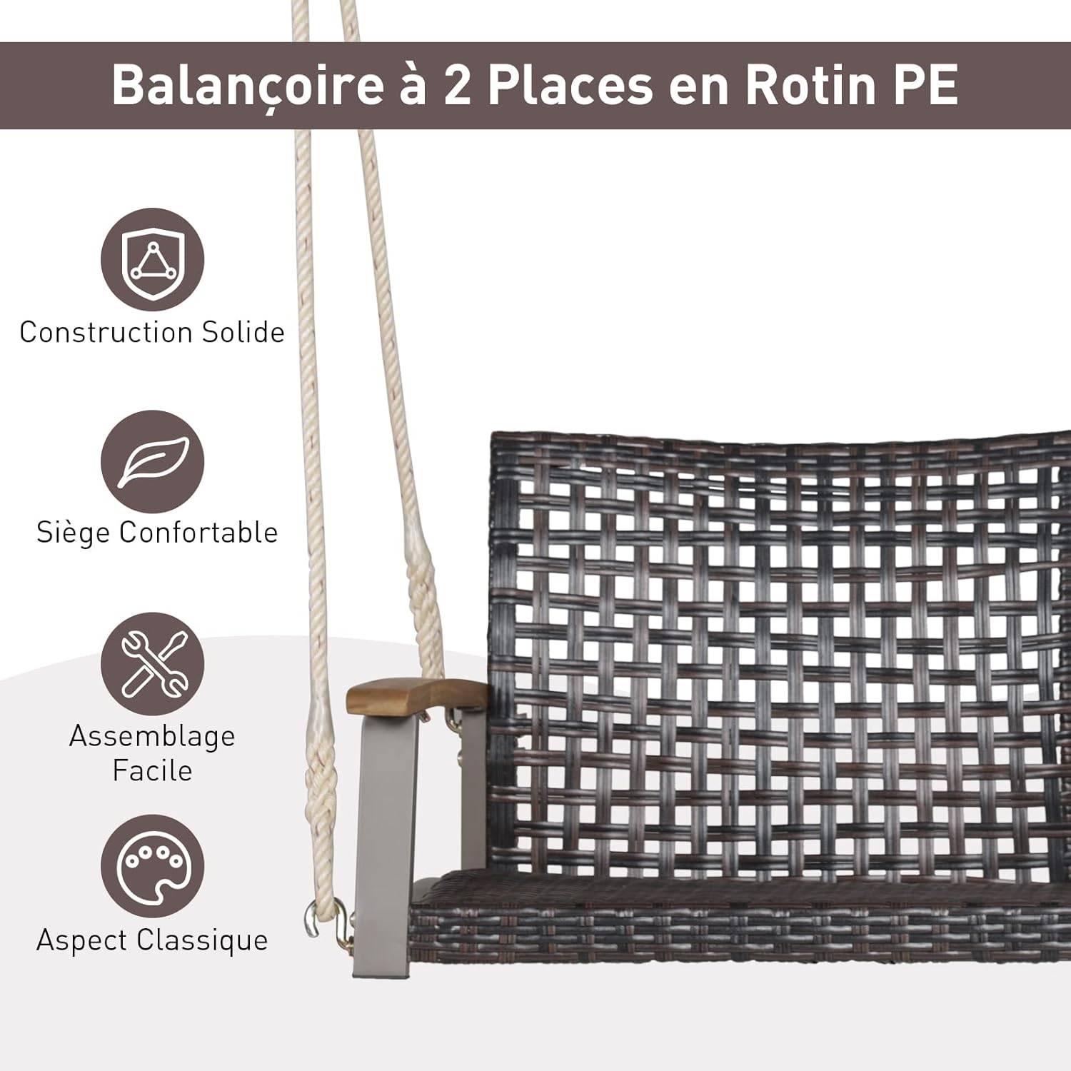 Costway - Balançoire à Suspendre en Plastique PE, Dossier Incurvé et Accoudoirs en Bois, Charge 360 kg - Image 1