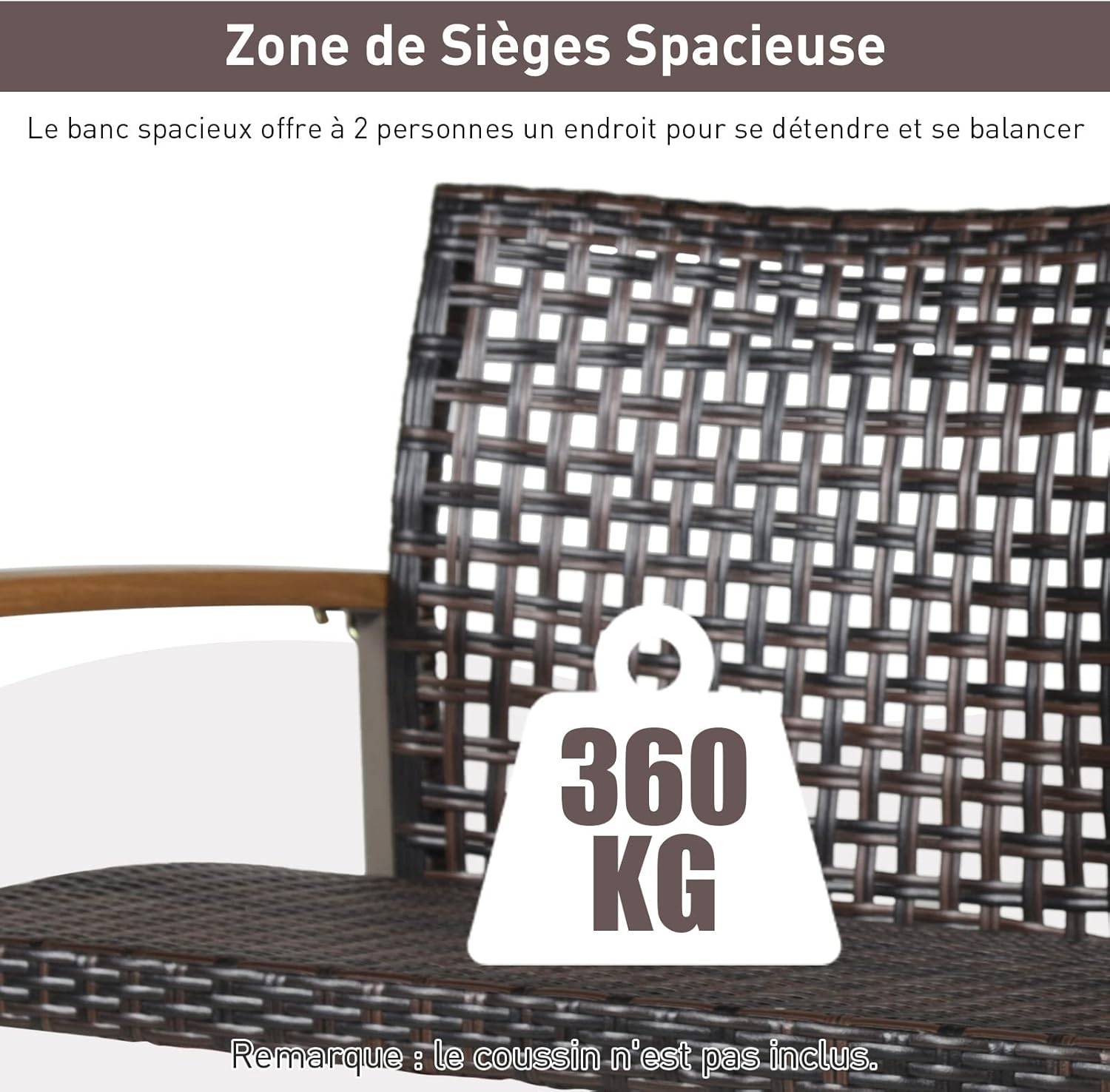 Costway - Balançoire à Suspendre en Plastique PE, Dossier Incurvé et Accoudoirs en Bois, Charge 360 kg - Image 2