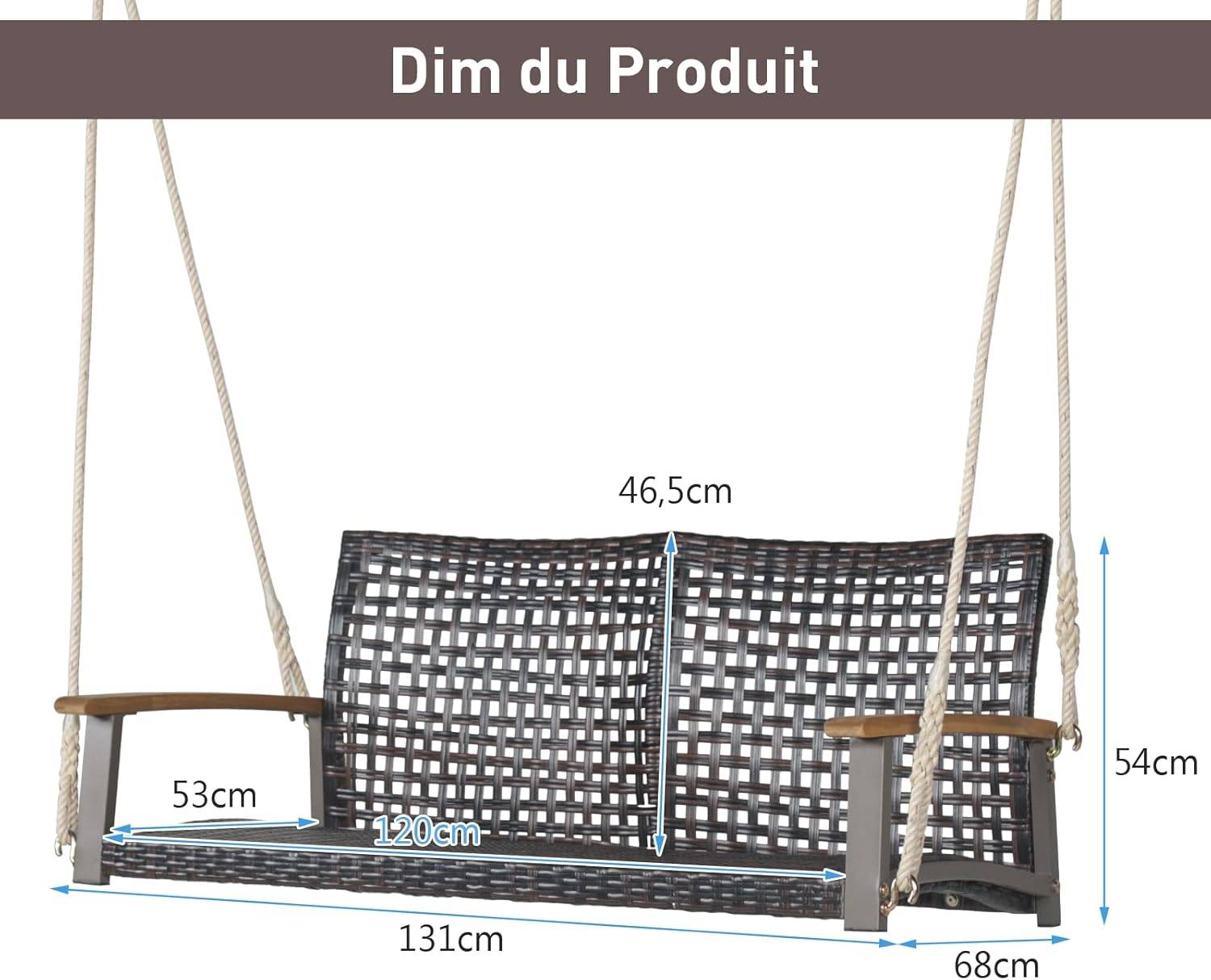 Costway - Balançoire à Suspendre en Plastique PE, Dossier Incurvé et Accoudoirs en Bois, Charge 360 kg - Image 4