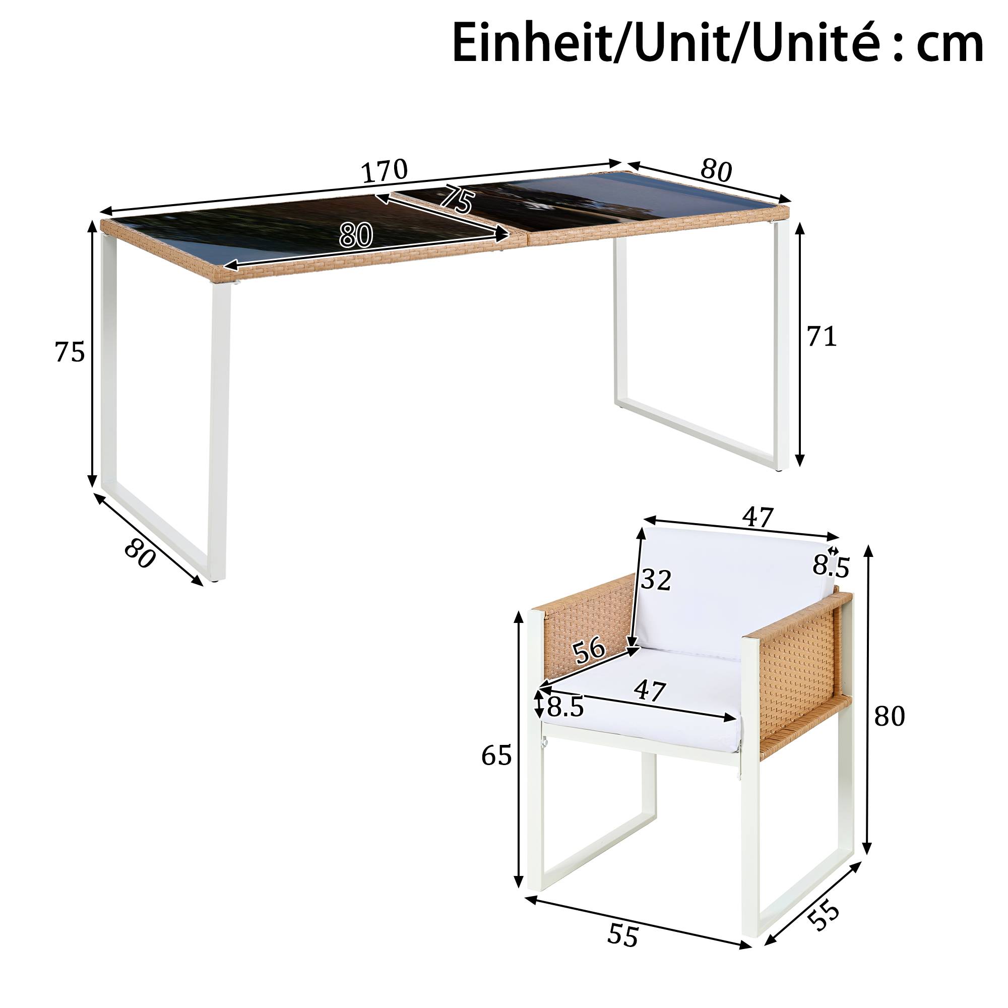 Set mobilier jardin 6 places avec table verre Acacia et Rattan - PANGIVO - Image 4