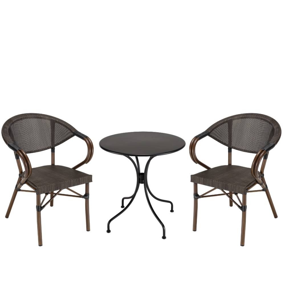 Macabane - VIANNEY - Ensemble de jardin en acier - table diam 70 2 chaises marron - Imagen 1