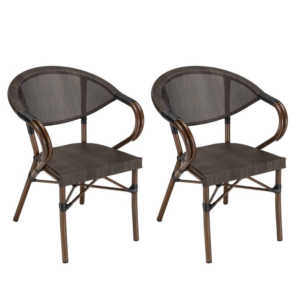 Macabane - VIANNEY - Ensemble de jardin en acier - table diam 70 2 chaises marron - Imagen 6