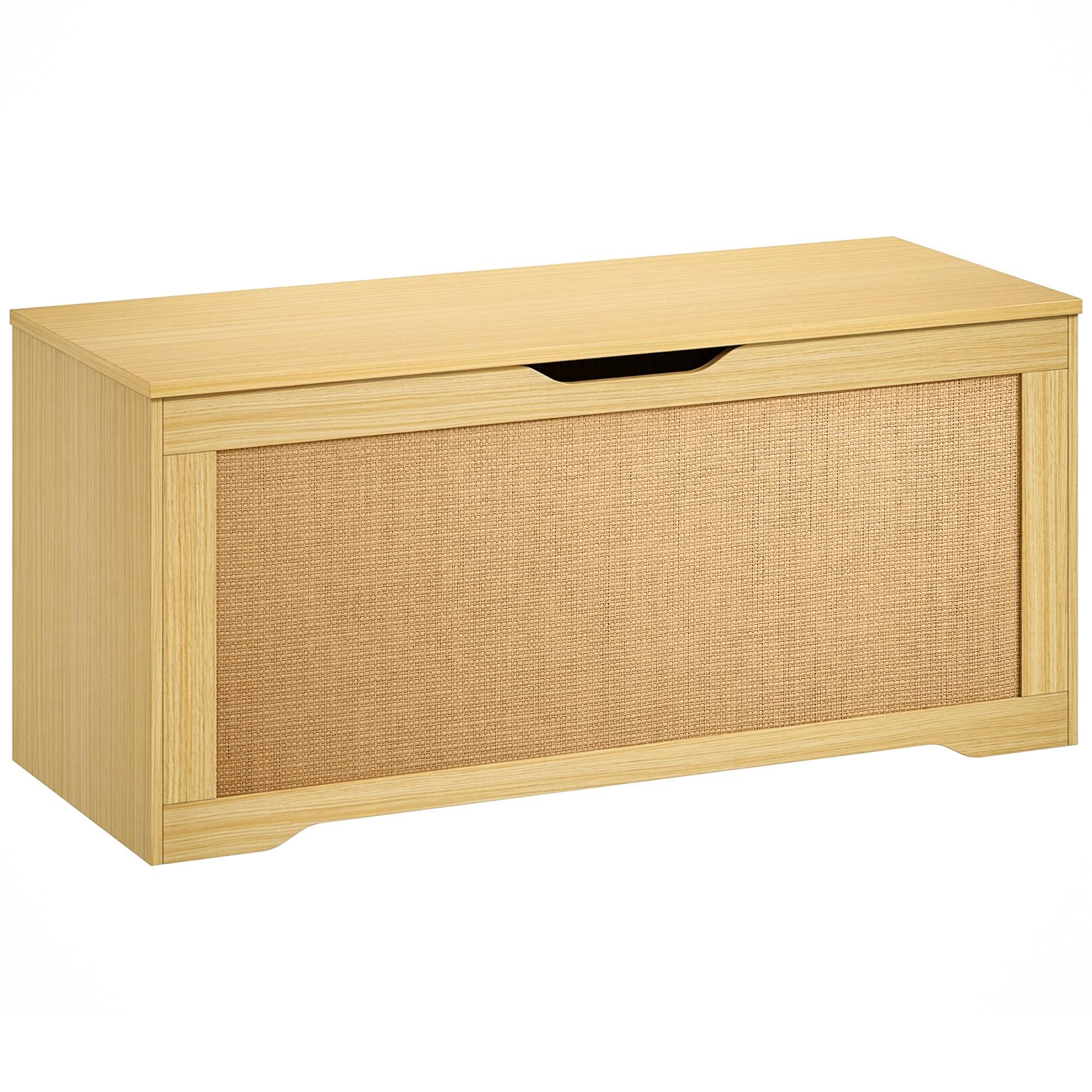 Coffre de Rangement en Rotin 136L, Banc Coffre avec Couvercle Relevable et 2 Charnières de Sécurité, Chêne - Image 2