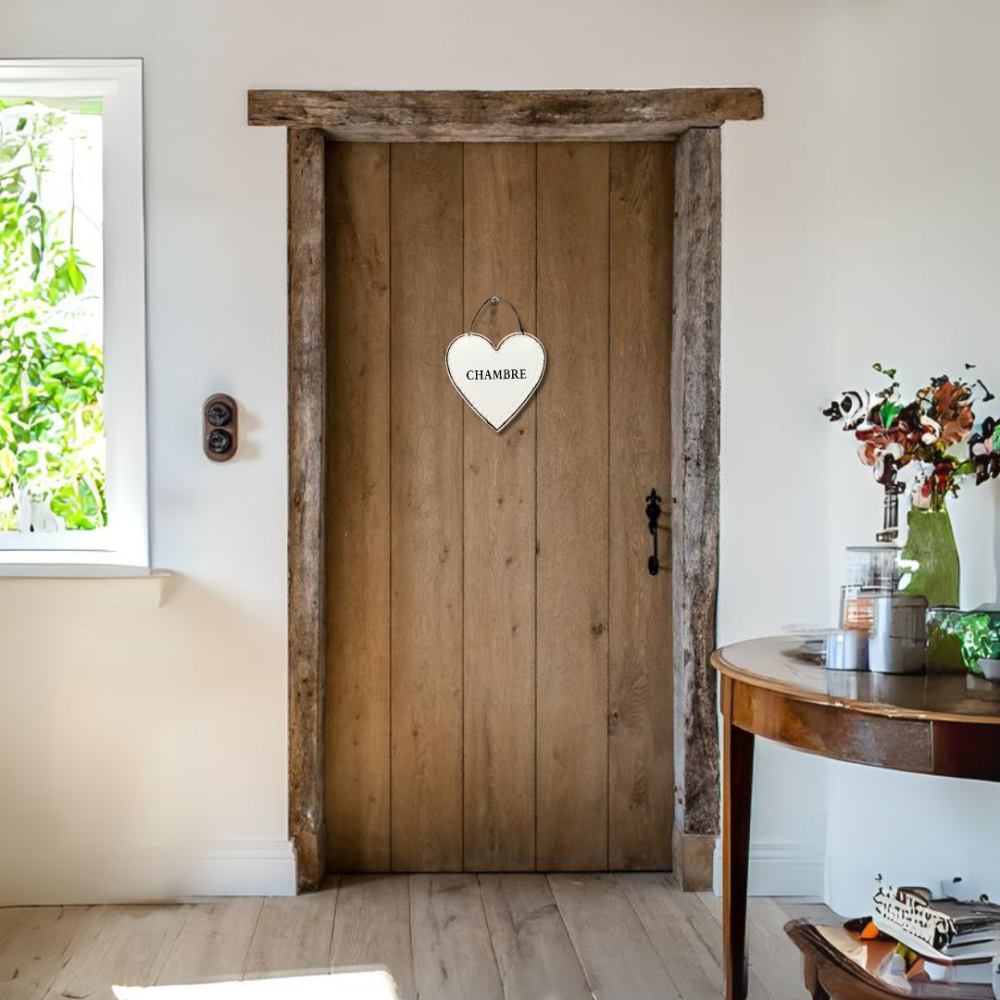 ~ Plaque de porte décorative coeur vintage chambre fer blanc noir 13cm Chemin de campagne - Imagen 2
