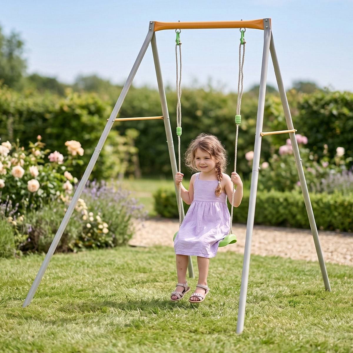 Trigano Jardin - Balancelle métal TRIGANO 1 enfant hauteur 1.90 m avec siège sécurisé pour jeux extérieurs dans votre jardin - Image 2