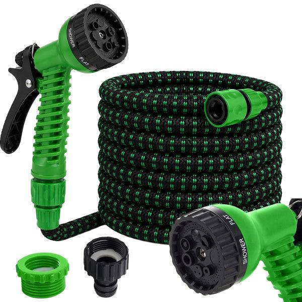 Tuyau d'arrosage flexible et extensible avec pistolet et raccords résistants, 12,5 à 30 m - Image 1