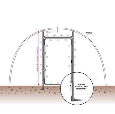 Plastidis - Kit porte adaptable pour serre de H min 2 m - max 2.50 m, Barre de seuil Ø 40 mm, Diamètre de votre arceau 50 mm - Imagen 1
