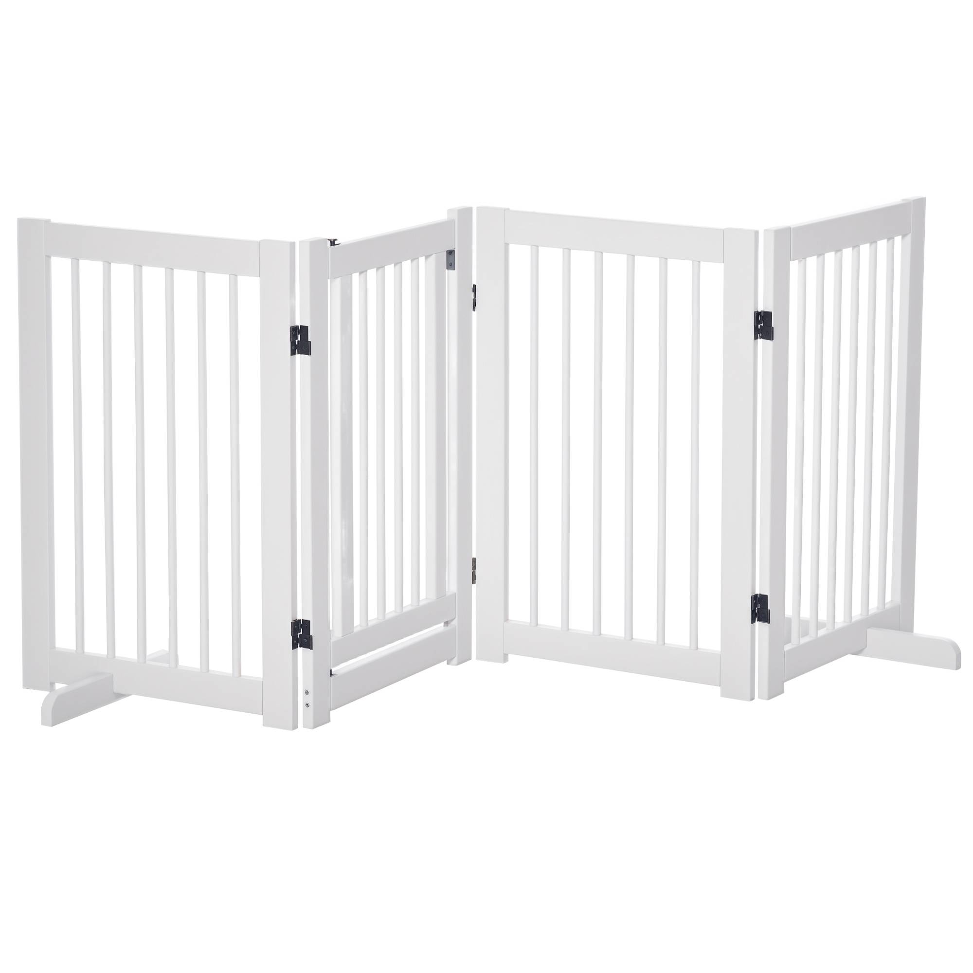 Barrière pour chien autoportante avec pieds 204 x 75 cm, bois, escaliers, portes, cuisine, 4 panneaux, blanc - Image 1