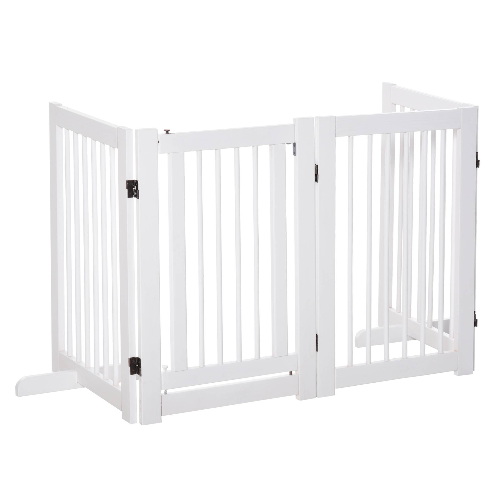 Barrière pour chien autoportante avec pieds 204 x 75 cm, bois, escaliers, portes, cuisine, 4 panneaux, blanc - Image 2