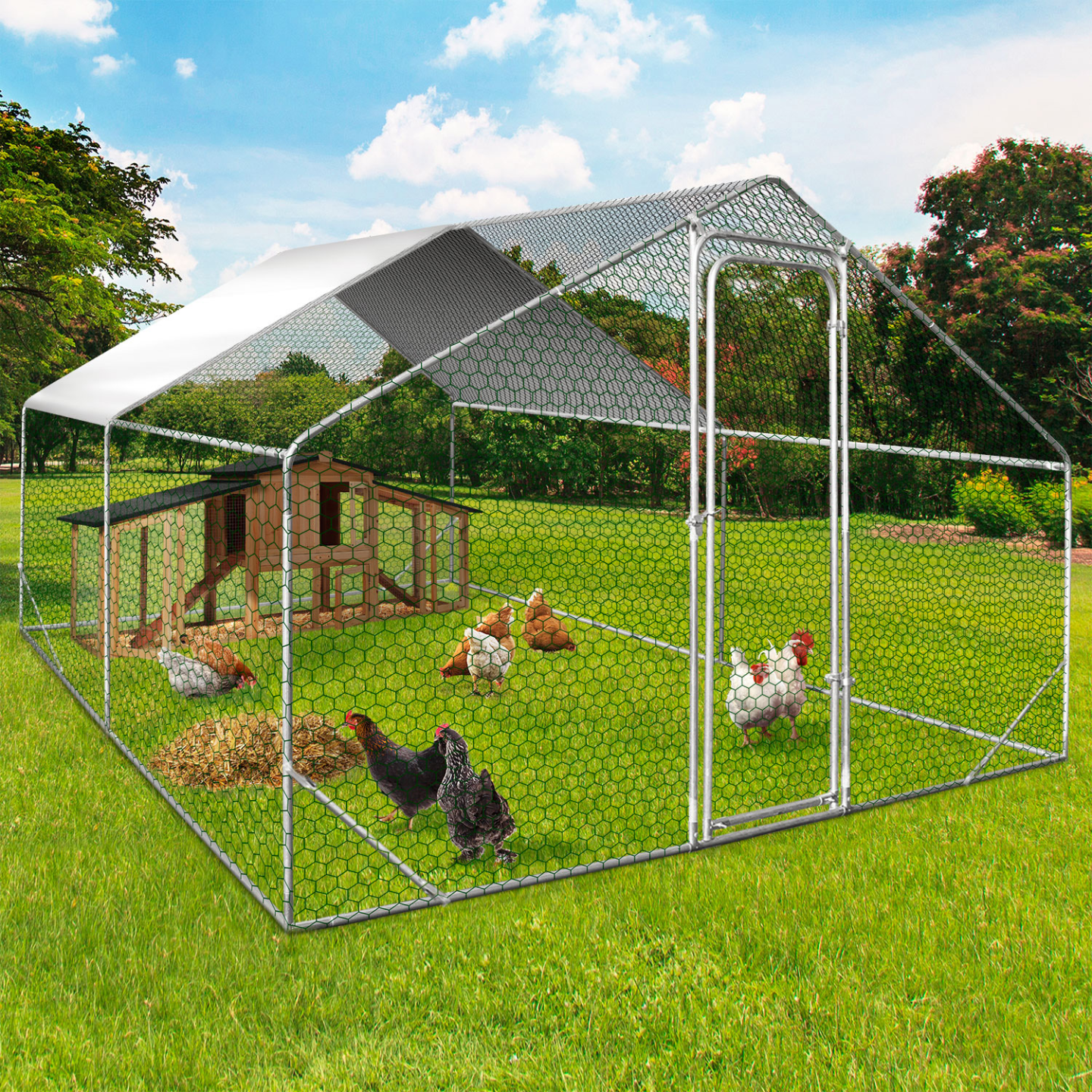 Enclos poulailler extérieur 12 m² - acier galvanisé maille serrée montage facile – Terre Jardin