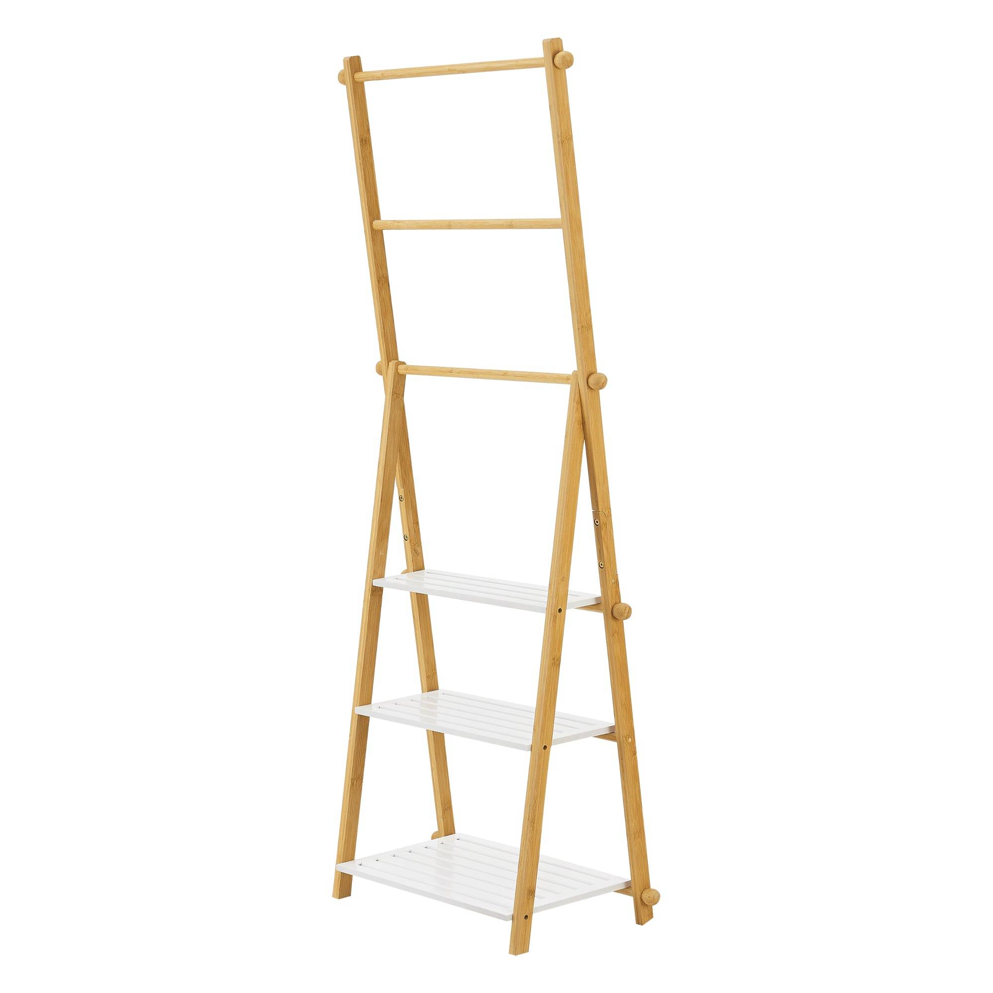 Helloshop26 - Étagère échelle avec porte-serviettes pour salle de bain 152 x 53 x 31 cm bambou - Imagen 4