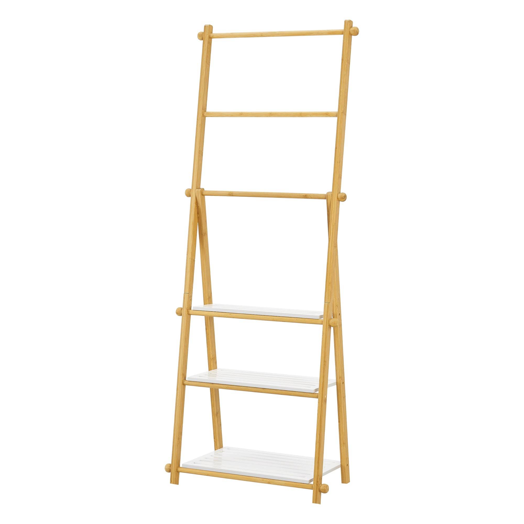 Helloshop26 - Étagère échelle avec porte-serviettes pour salle de bain 152 x 53 x 31 cm bambou - Imagen 1