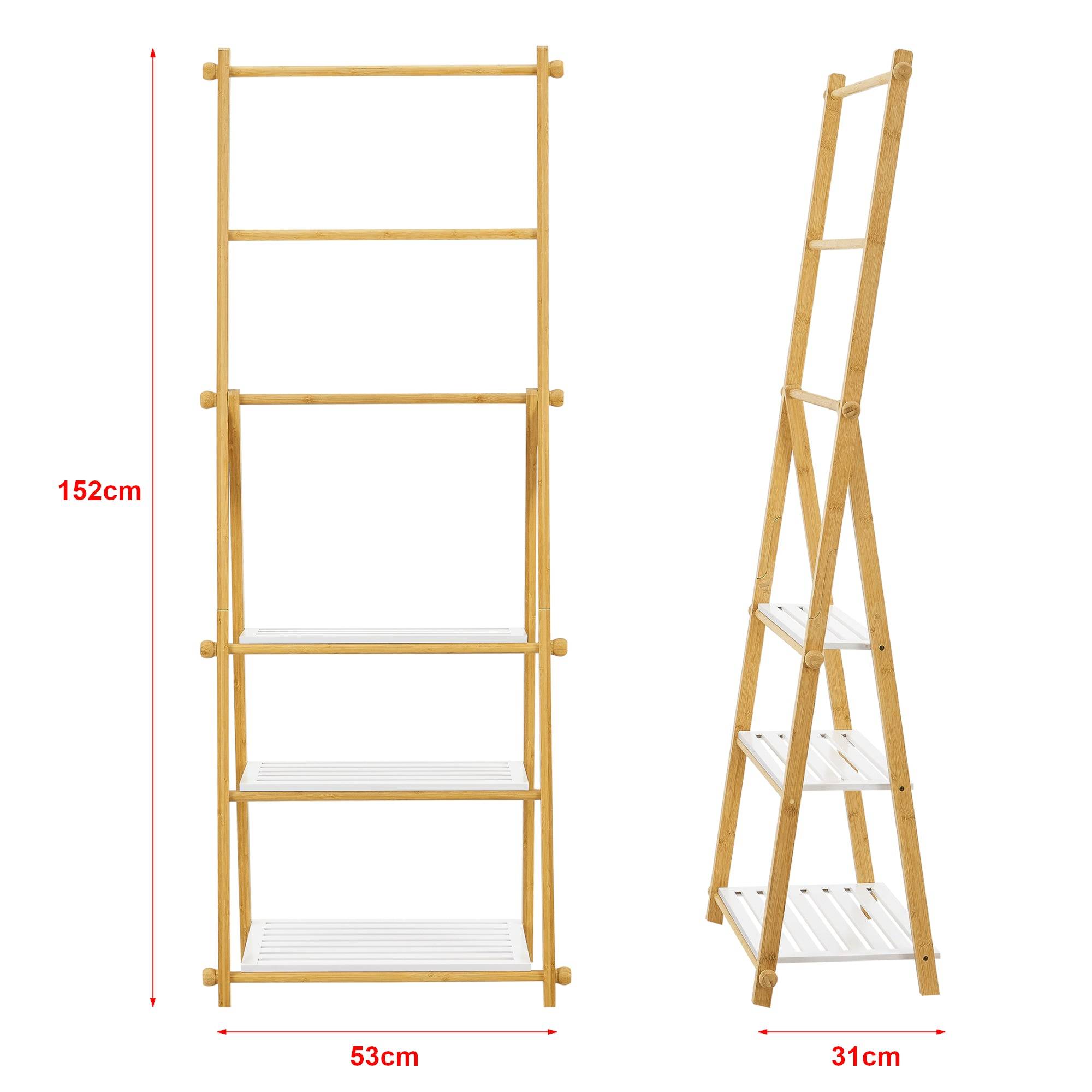 Helloshop26 - Étagère échelle avec porte-serviettes pour salle de bain 152 x 53 x 31 cm bambou - Imagen 2