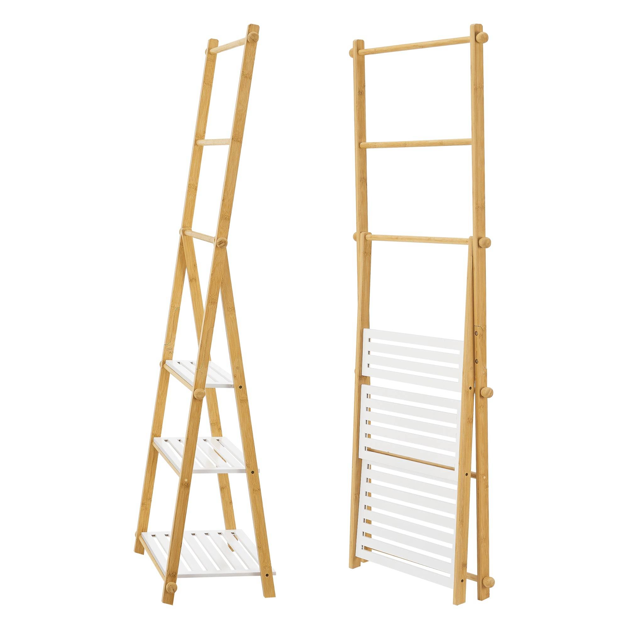 Helloshop26 - Étagère échelle avec porte-serviettes pour salle de bain 152 x 53 x 31 cm bambou - Imagen 3