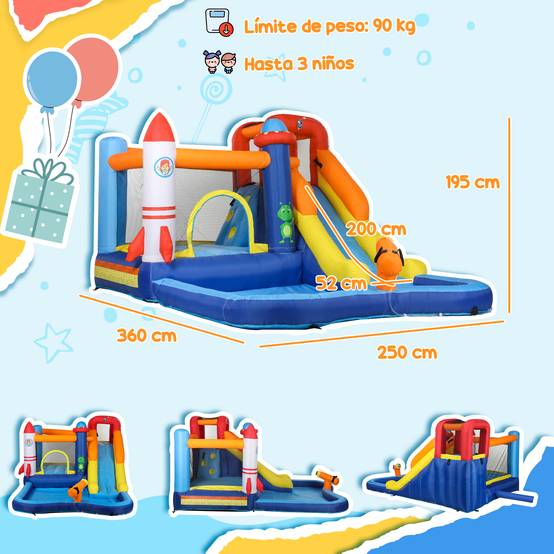 Château gonflable 5-en-1 toboggan pataugeoire canon à eau gonfleur 550W et sac de transport jeu aquatique - Image 5