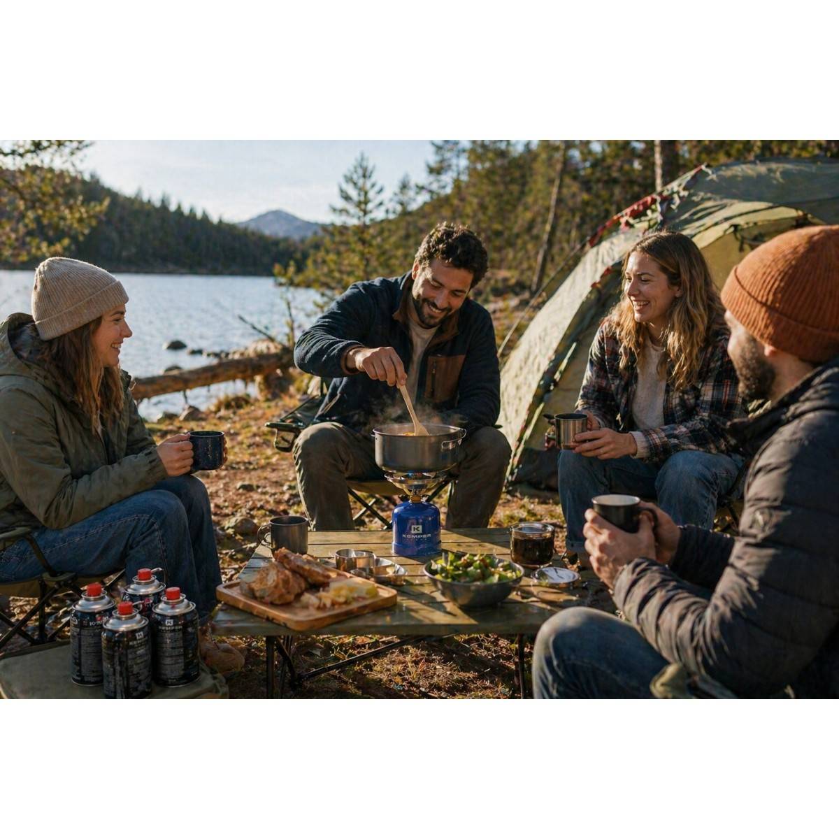 Réchaud à gaz 2200W Coque Acier + 4 cartouches de gaz 190g - Réchaud de camping portable & Léger KEMPER - Imagen 2