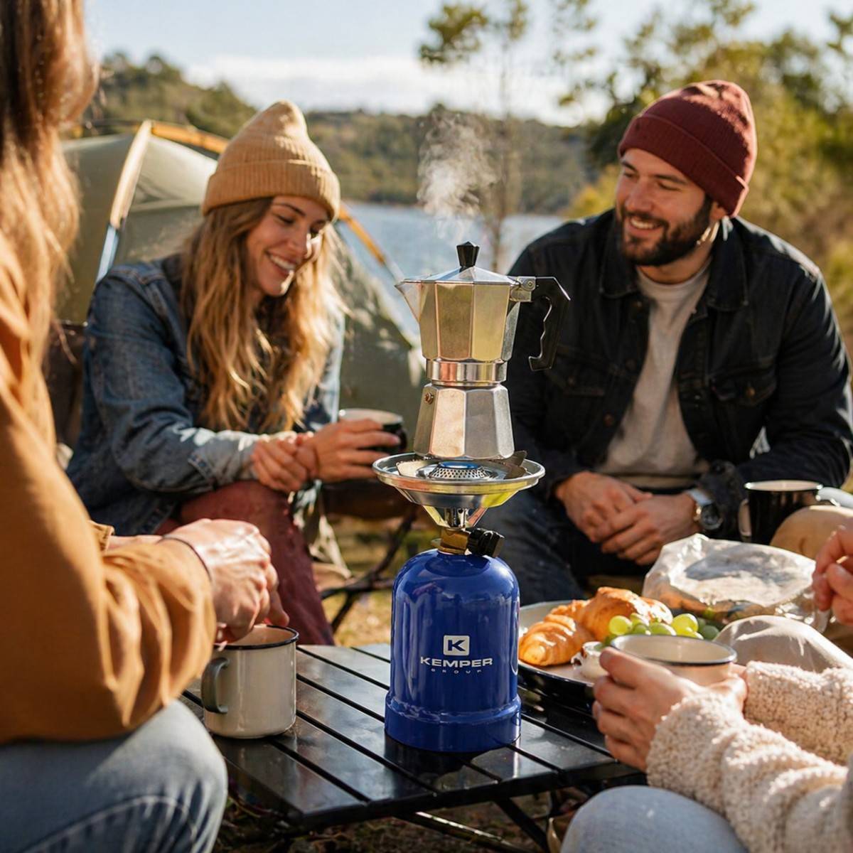 Réchaud à gaz 2200W Coque Acier + 4 cartouches de gaz 190g - Réchaud de camping portable & Léger KEMPER - Imagen 4