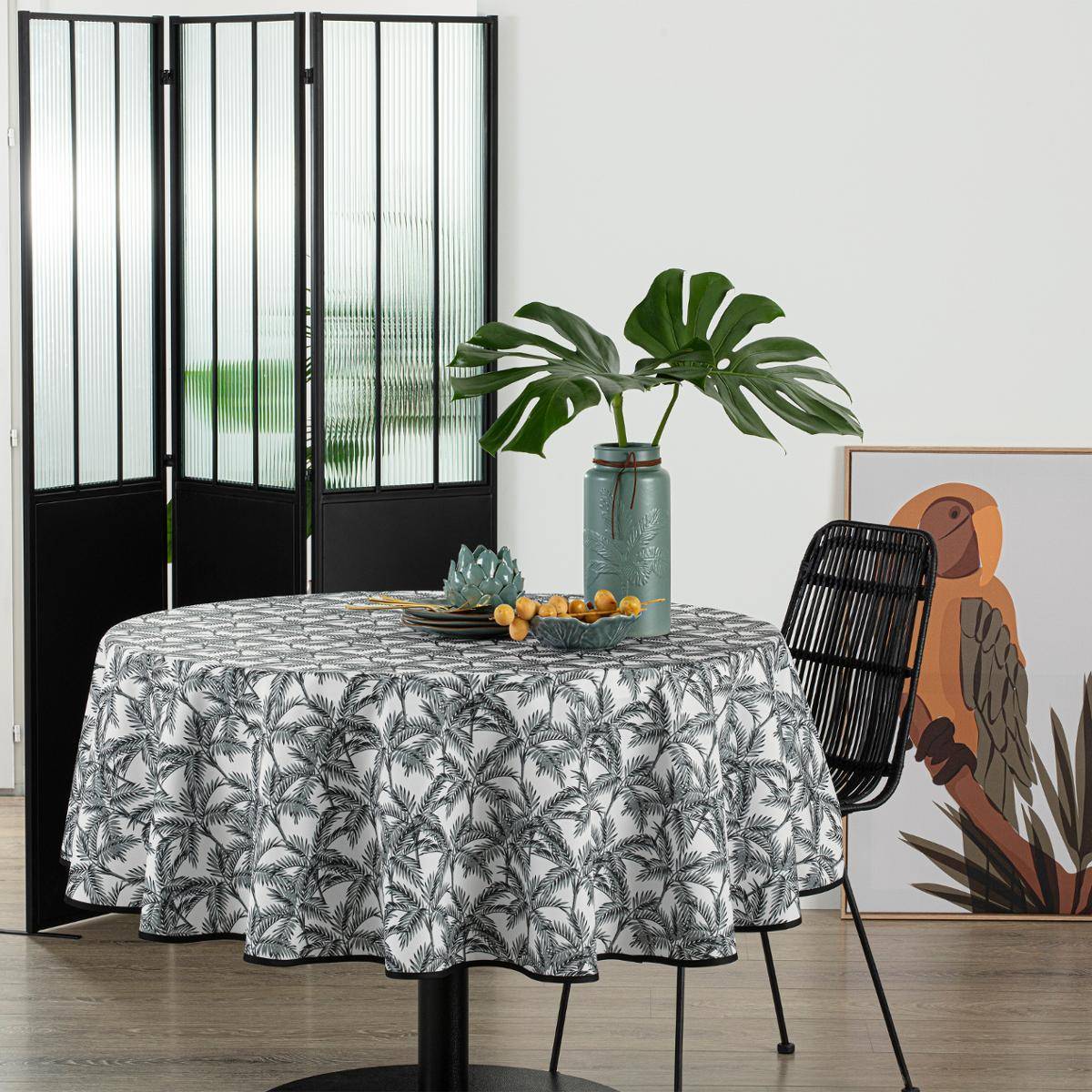 Atmosphera - Nappe anti-tache "Palmier" gris ardoise D180cm - Atmosphera Créateur d'intérieur - Imagen 2
