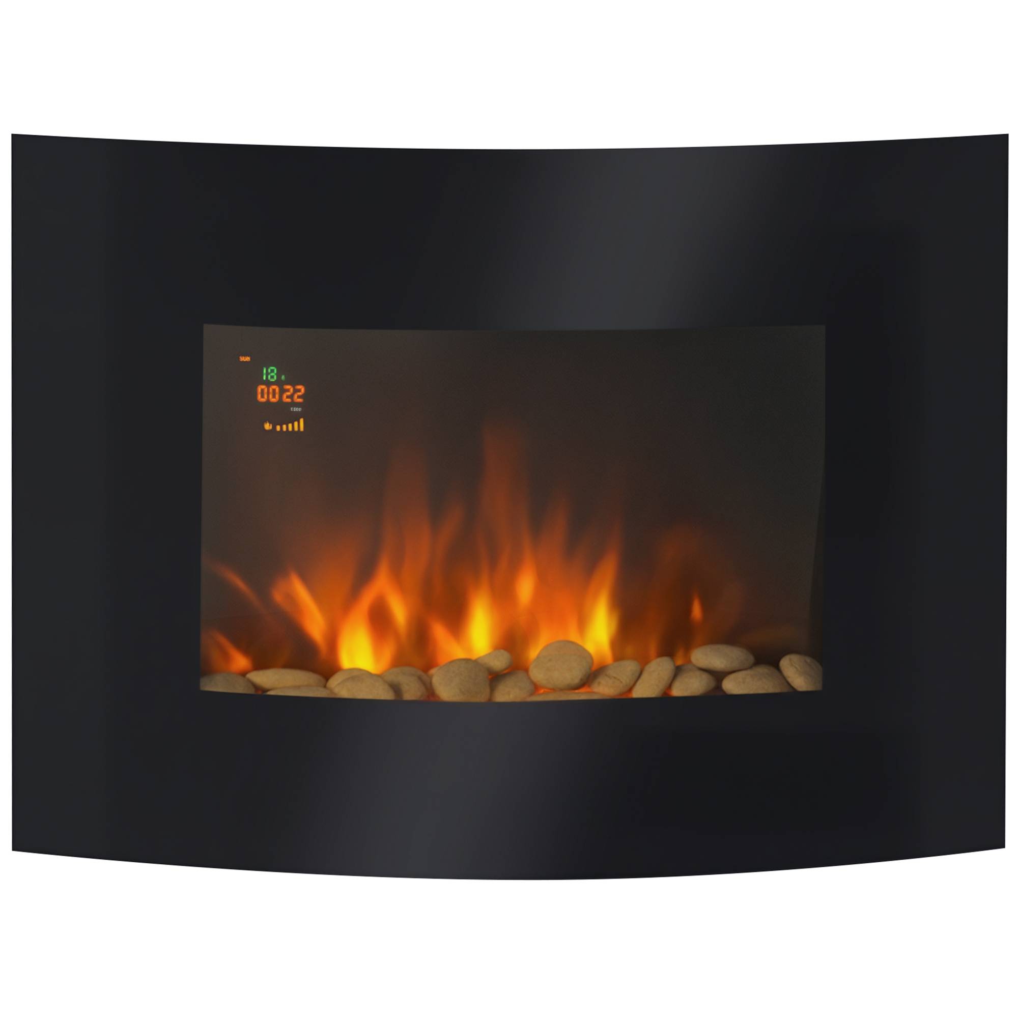 Cheminée électrique 900W/1800W murale, température réglable, flammes atmosphériques, télécommande 25-30 m² 65x11,4x52 cm noir - Image 1