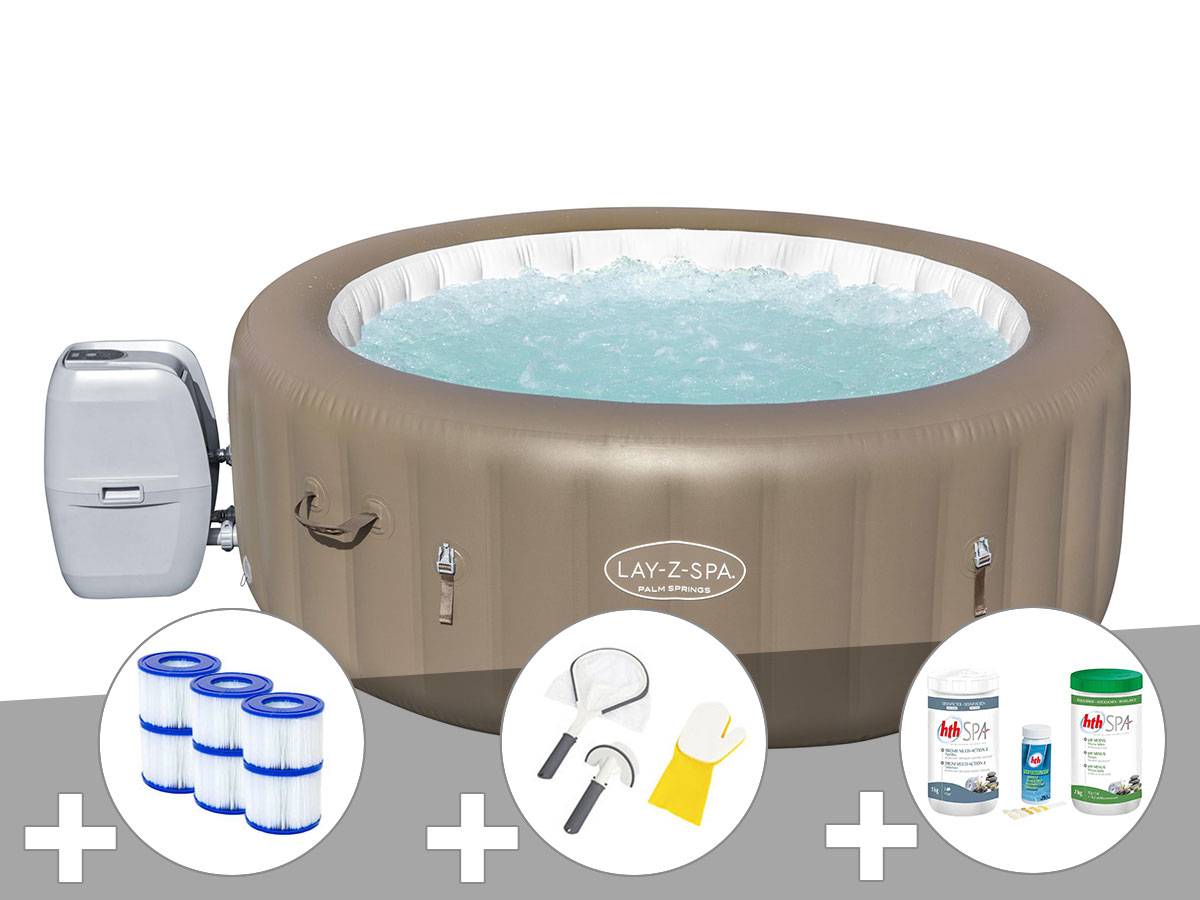 Bestway - Kit spa gonflable Bestway Lay-Z-Spa Palm Springs rond Airjet 4/6 places + 6 filtres + Kit traitement brome + Kit de nettoyage