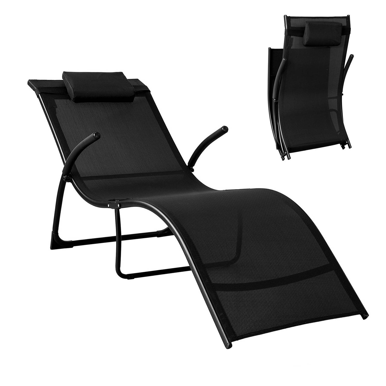 Bain de Soleil Transat de Jardin Pliable Noir L.173 x l.60 x H.69 cm SoBuy - Imagen 1