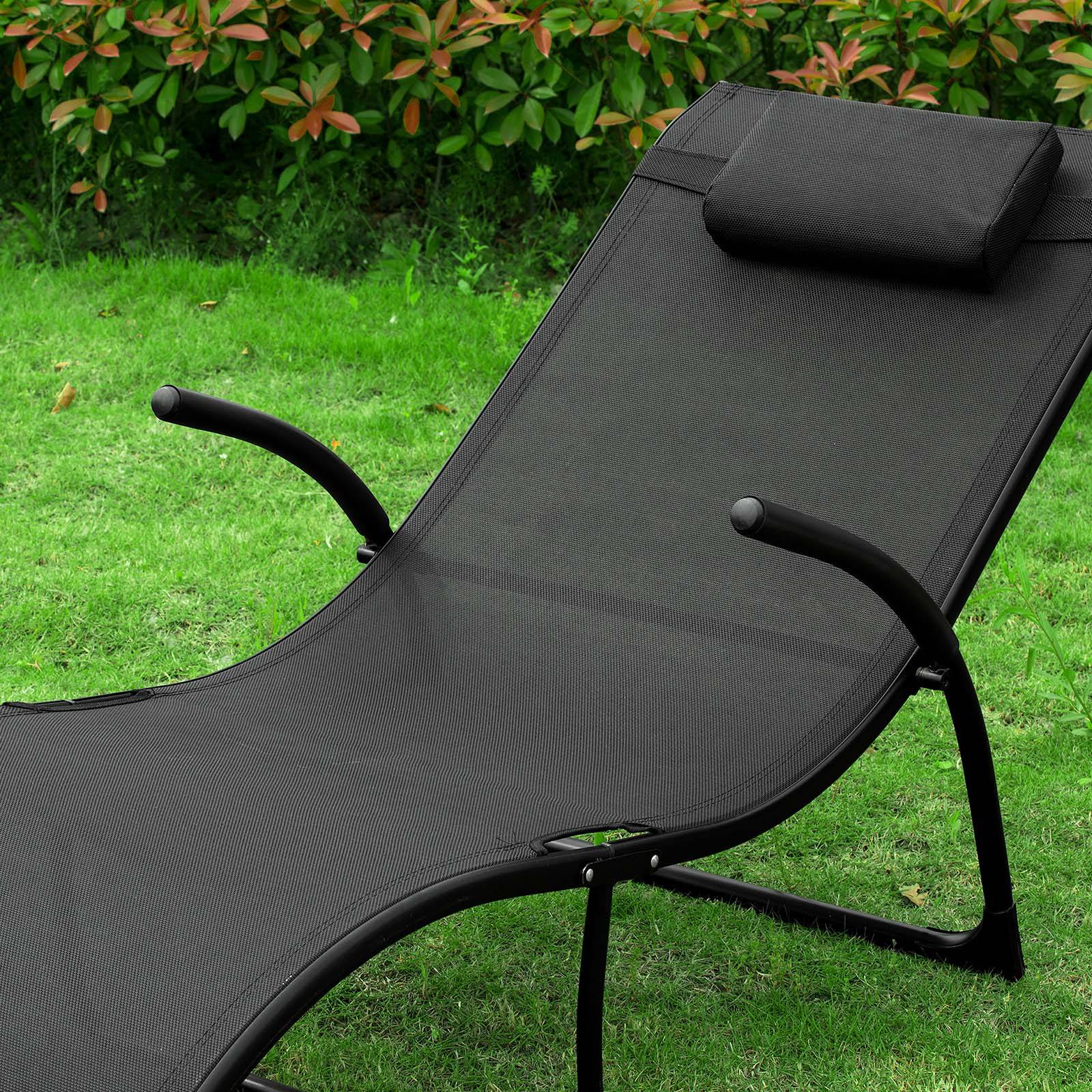 Bain de Soleil Transat de Jardin Pliable Noir L.173 x l.60 x H.69 cm SoBuy - Imagen 9