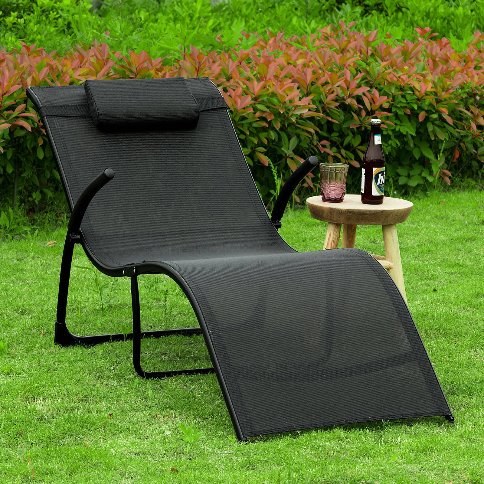 Bain de Soleil Transat de Jardin Pliable Noir L.173 x l.60 x H.69 cm SoBuy - Imagen 2