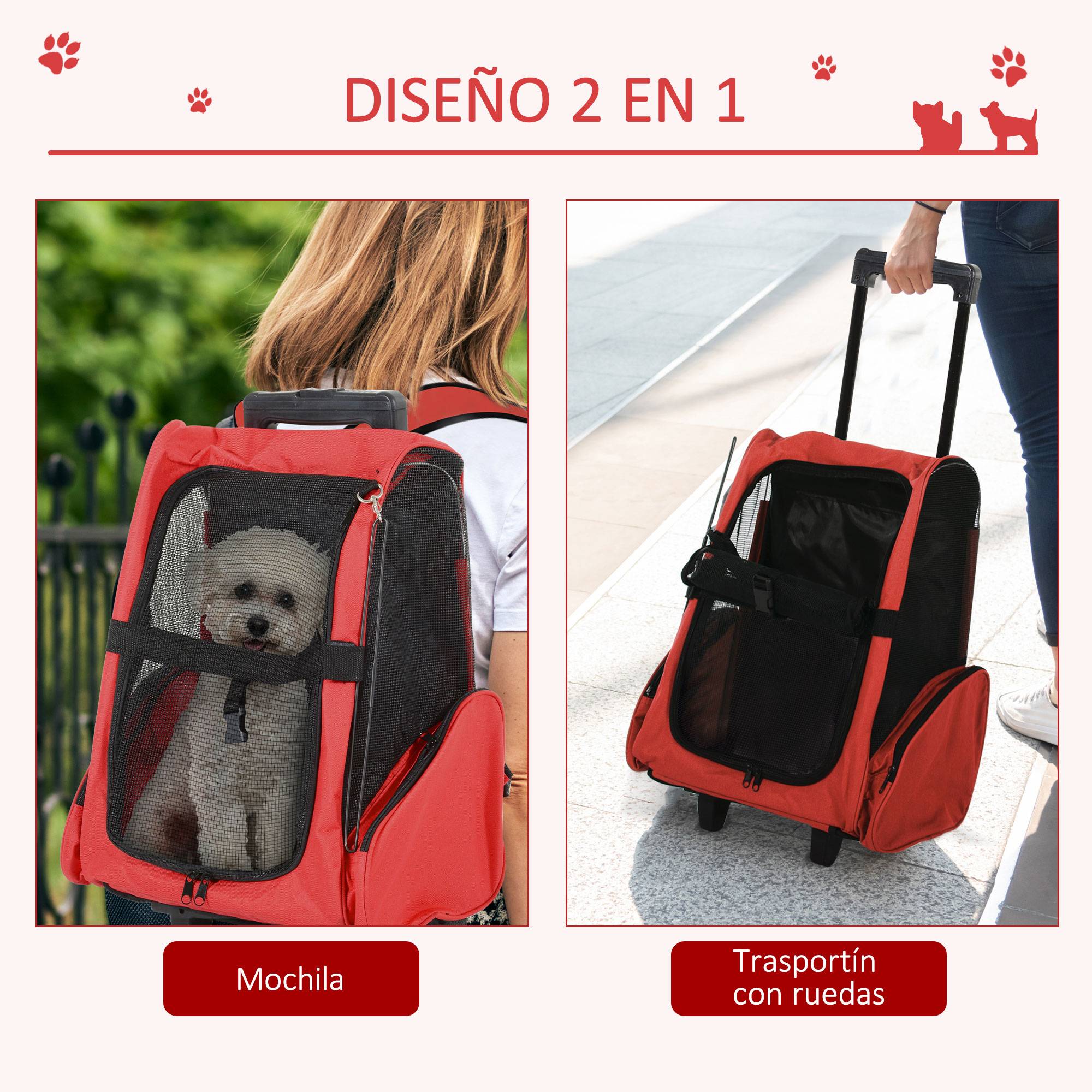 Sac à dos chariot transport chien chat tissu Oxford pour voyage 42x25x55 cm Rouge - ComfortXL Outdoor Living - Image 6