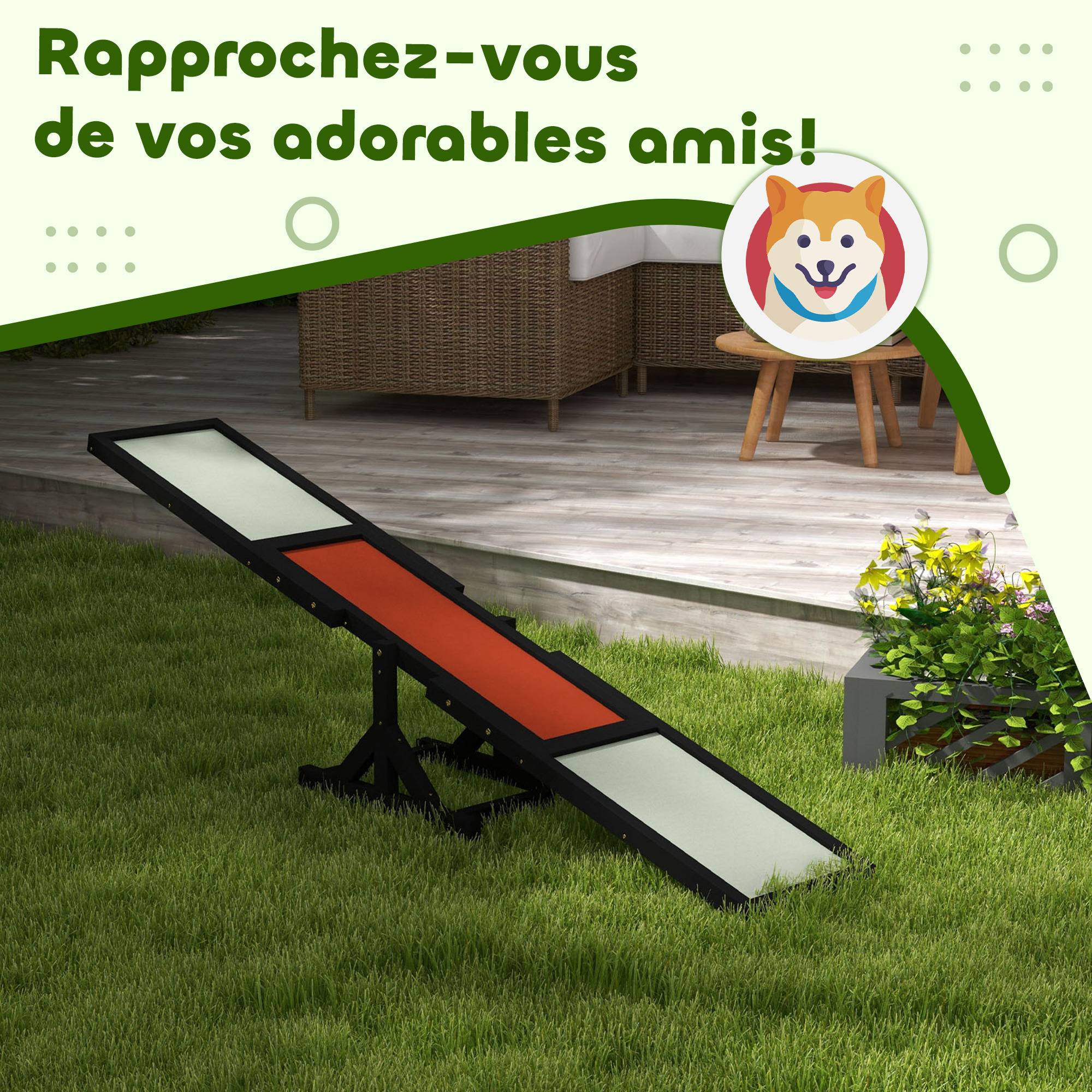Bascule d'agilité pour chien bois de sapins gris noir 180 x 30 x 30 cm - PANGIVO - Image 8