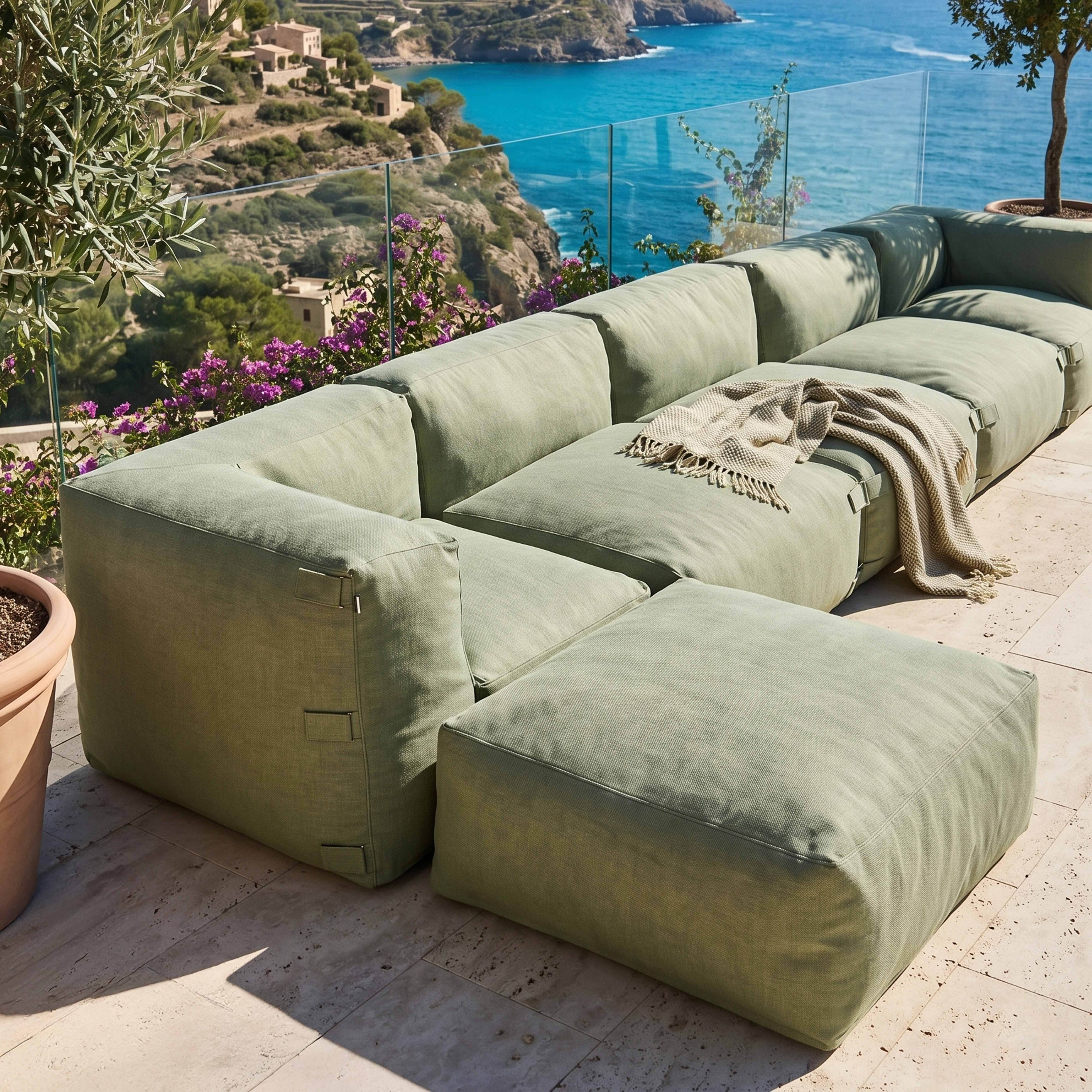 Oviala - Canapé d'angle de jardin modulable 6 places vert cactus Mixi - Oviala - Imagen 3