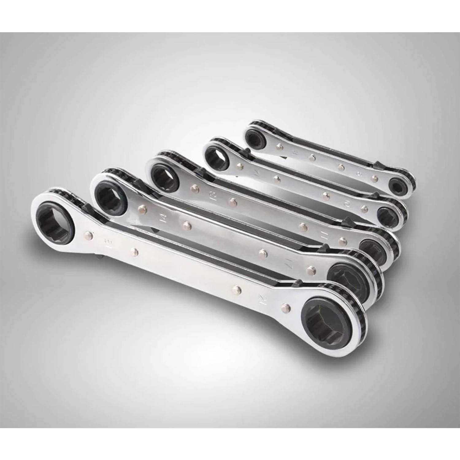 Ensemble de 5 clés à cliquet, 6-8, 10-11, 13-14, 15-17, 19-22 mm en Acier Chrome Vanadium, sous sacoche - Image 4