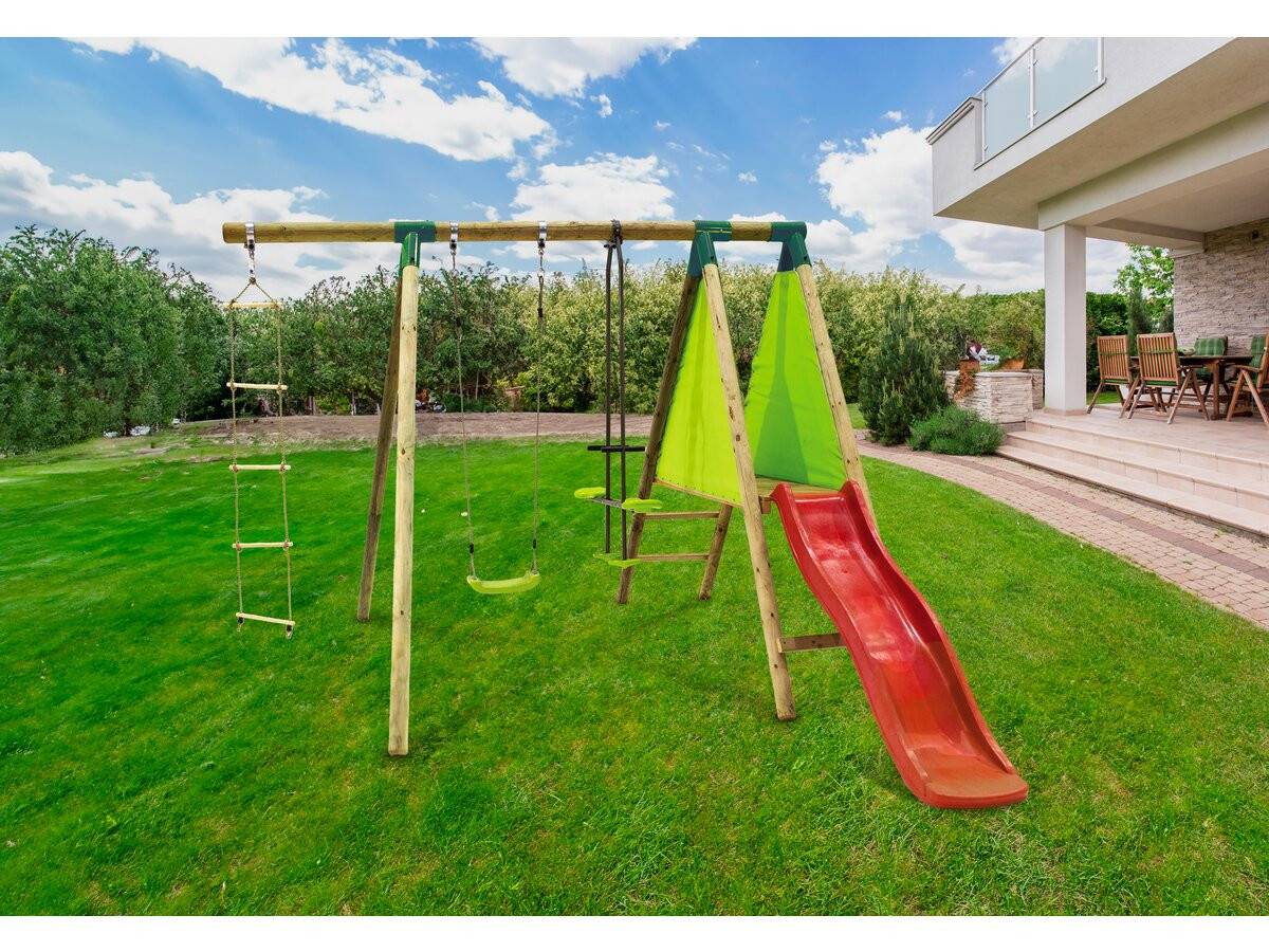 Habitat Et Jardin - Portique Bois "kida" - Avec 1 Toboggan - 1 Balançoire - 1 Face à Face - 1 Nacelle. -habitat Et Jardin - Imagen 2