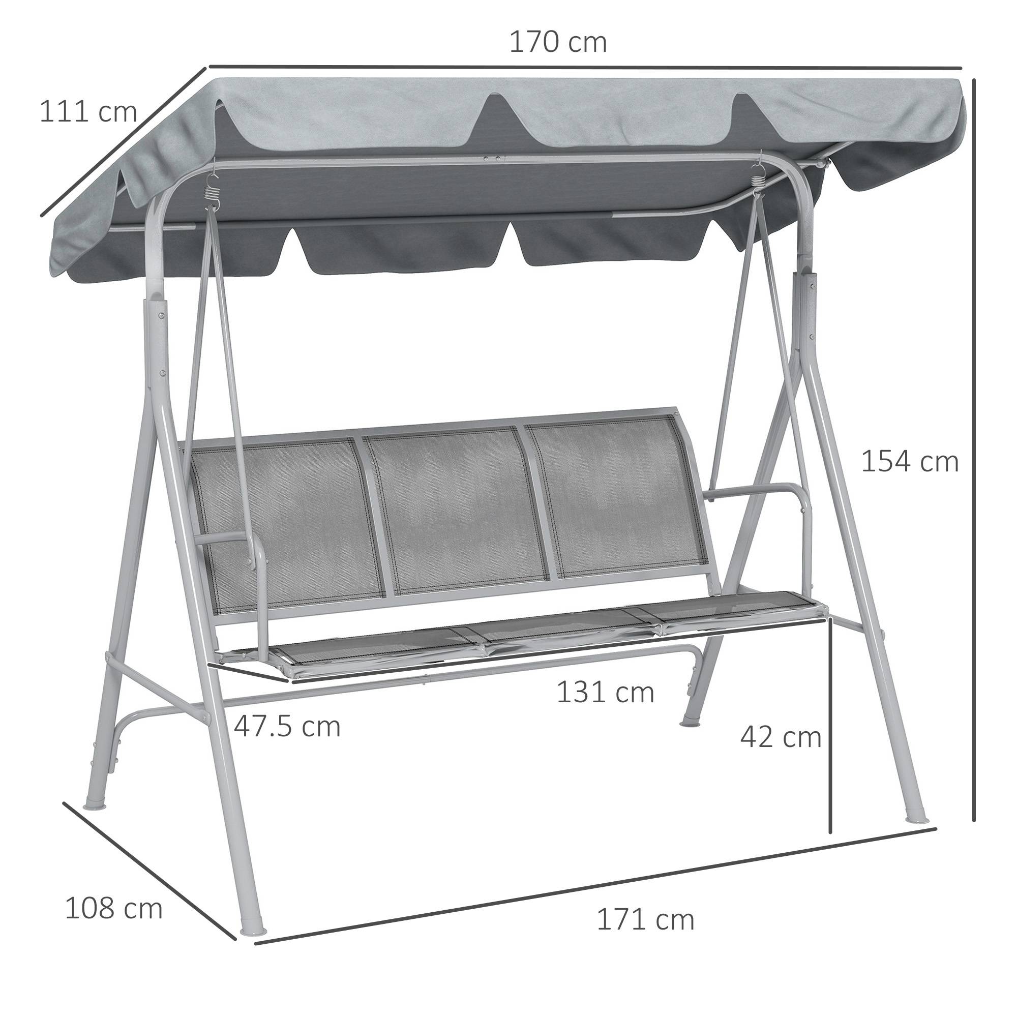 Balancelle 3 Places Acier Gris Toit Réglable 170x110x153cm Jardin - ComfortXL Outdoor Living - Image 3