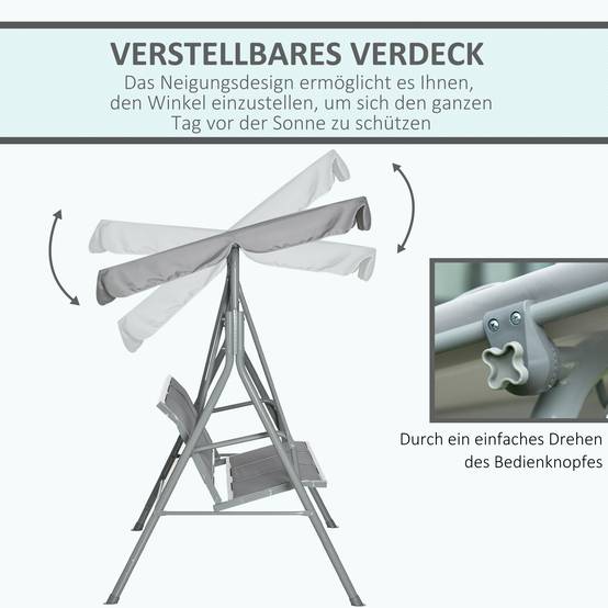 Balancelle 3 Places Acier Gris Toit Réglable 170x110x153cm Jardin - ComfortXL Outdoor Living - Image 4