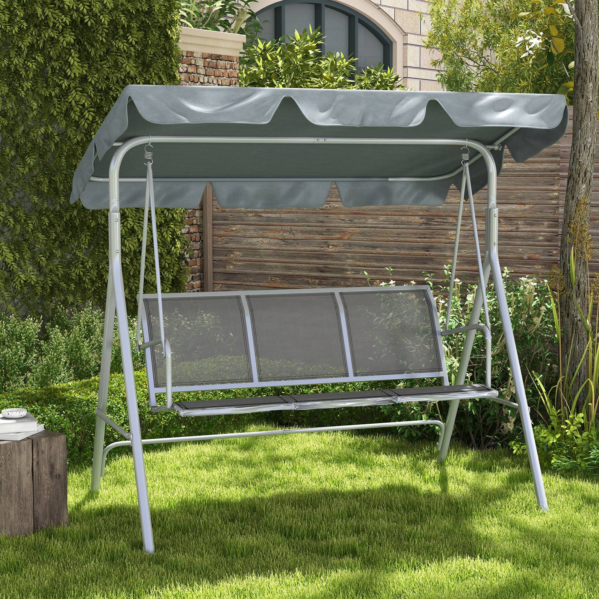 Balancelle 3 Places Acier Gris Toit Réglable 170x110x153cm Jardin - ComfortXL Outdoor Living - Image 1