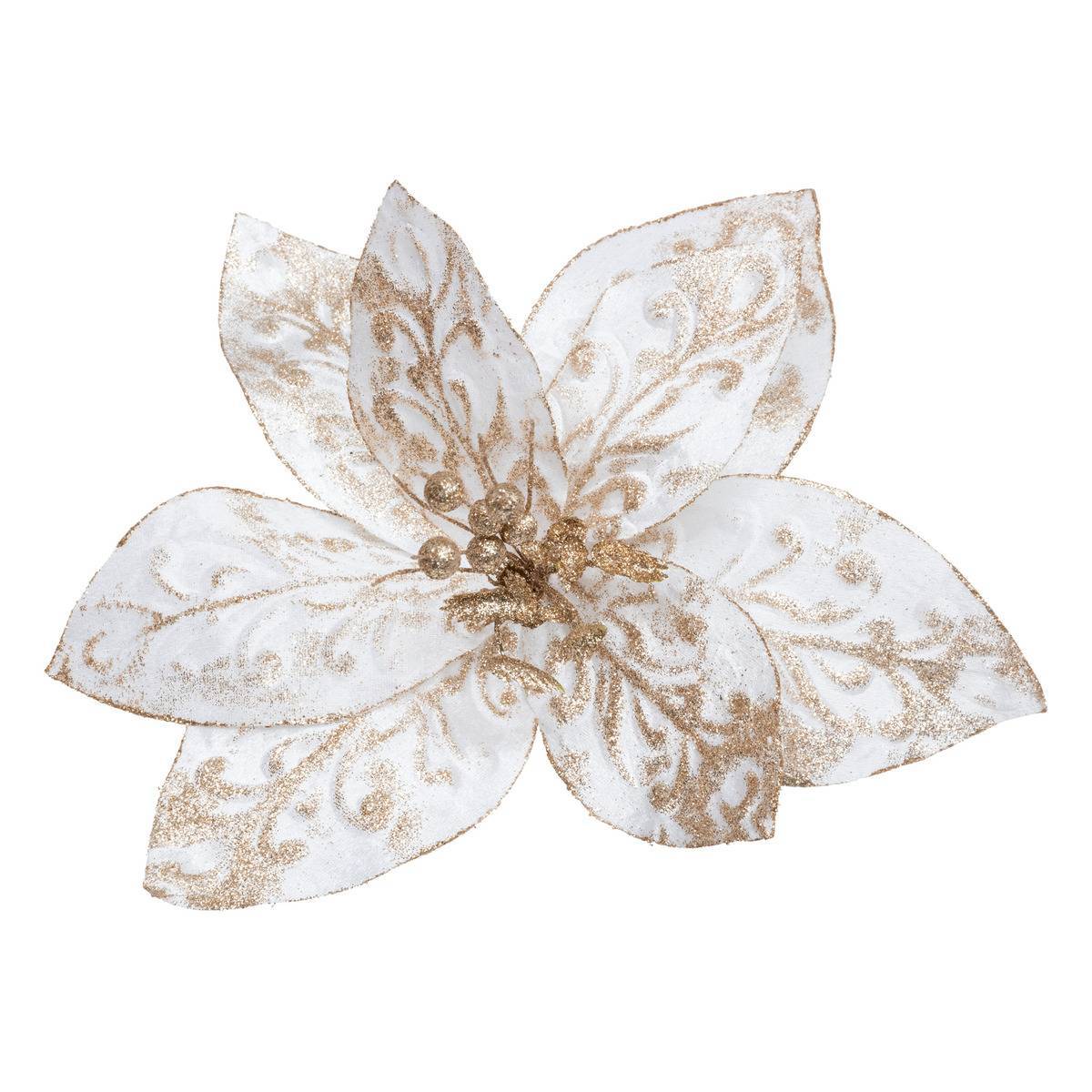 Fééric Lights & Christmas - Décoration de sapin poinsettia XL blanc or 40cm - Atmosphera Créateur d'intérieur - Imagen 1