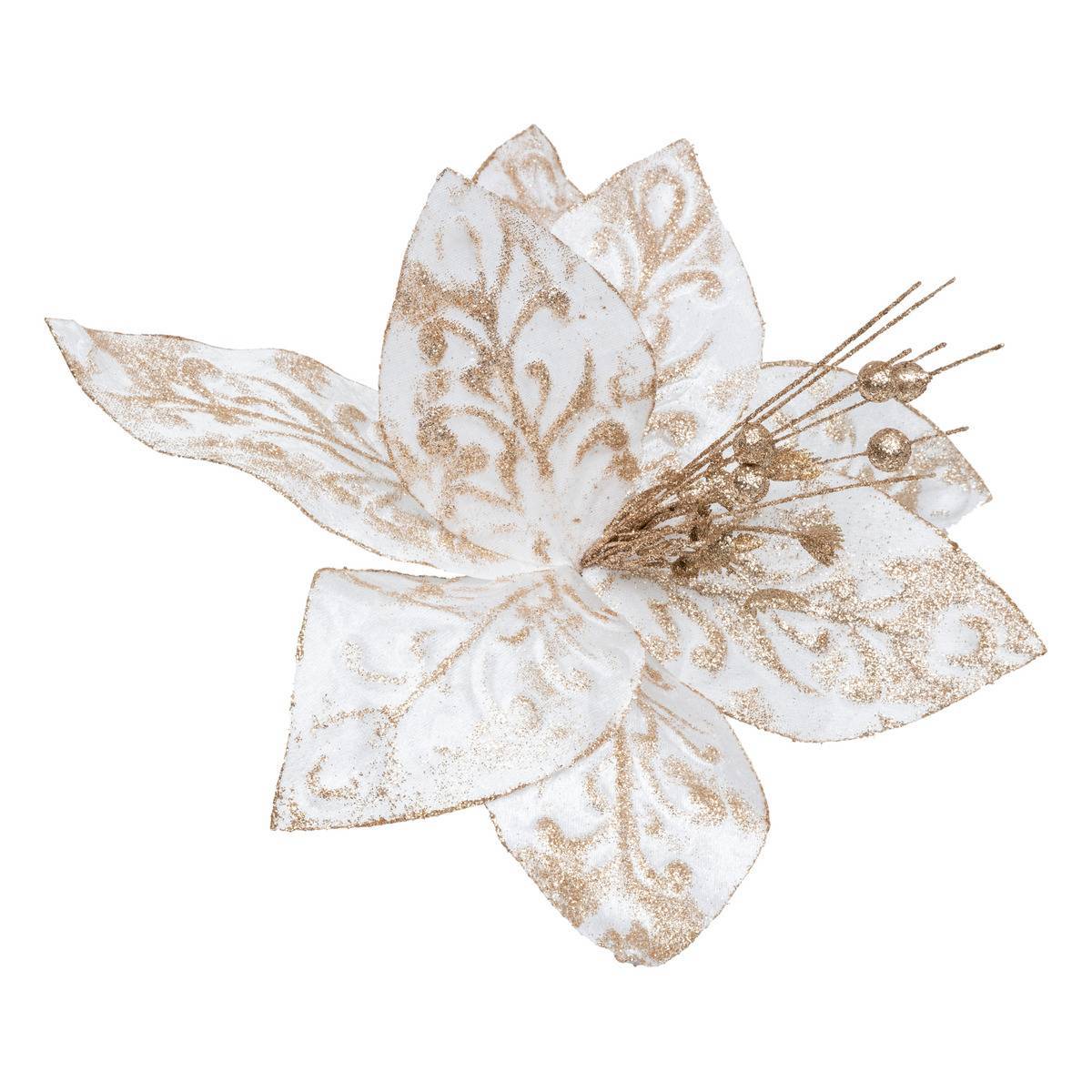 Fééric Lights & Christmas - Décoration de sapin poinsettia XL blanc or 40cm - Atmosphera Créateur d'intérieur - Imagen 2