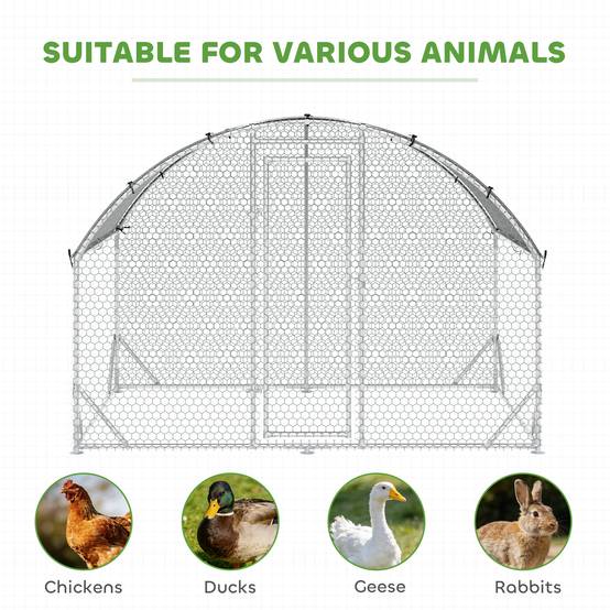 Grand enclos poulailler 5,32 ㎡ parc grillagé toit anti-UV porte verouillable 2,8 x 1,9 x 1,97 m argenté - Image 10