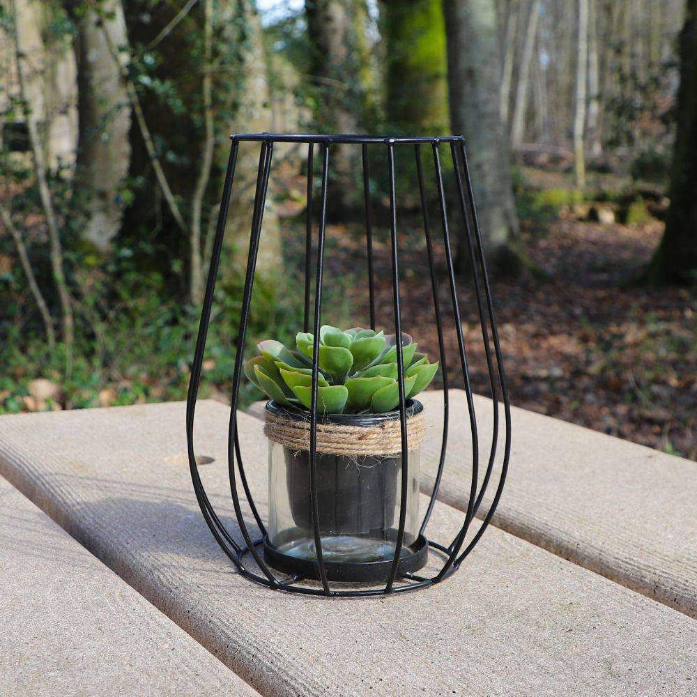 Lanterne jardin extérieur à poser bougie ancienne métal noir 20x27cm Chemin de campagne - Imagen 5
