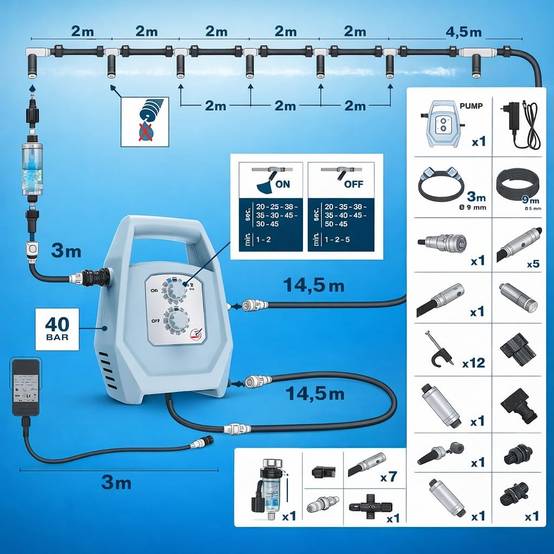 Jardibric - Jardibric - Kit Brumisation Extérieur 40 Bars - Pompe Programmable - 14,5 m - 7 Buses Anti-Goutte - Image 6