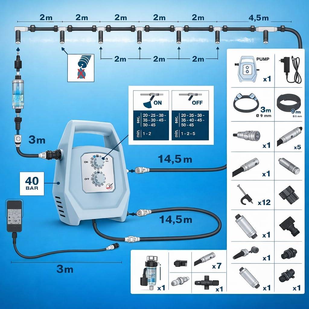 Jardibric - Jardibric - Kit Brumisation Extérieur 40 Bars - Pompe Programmable - 14,5 m - 7 Buses Anti-Goutte - Image 6