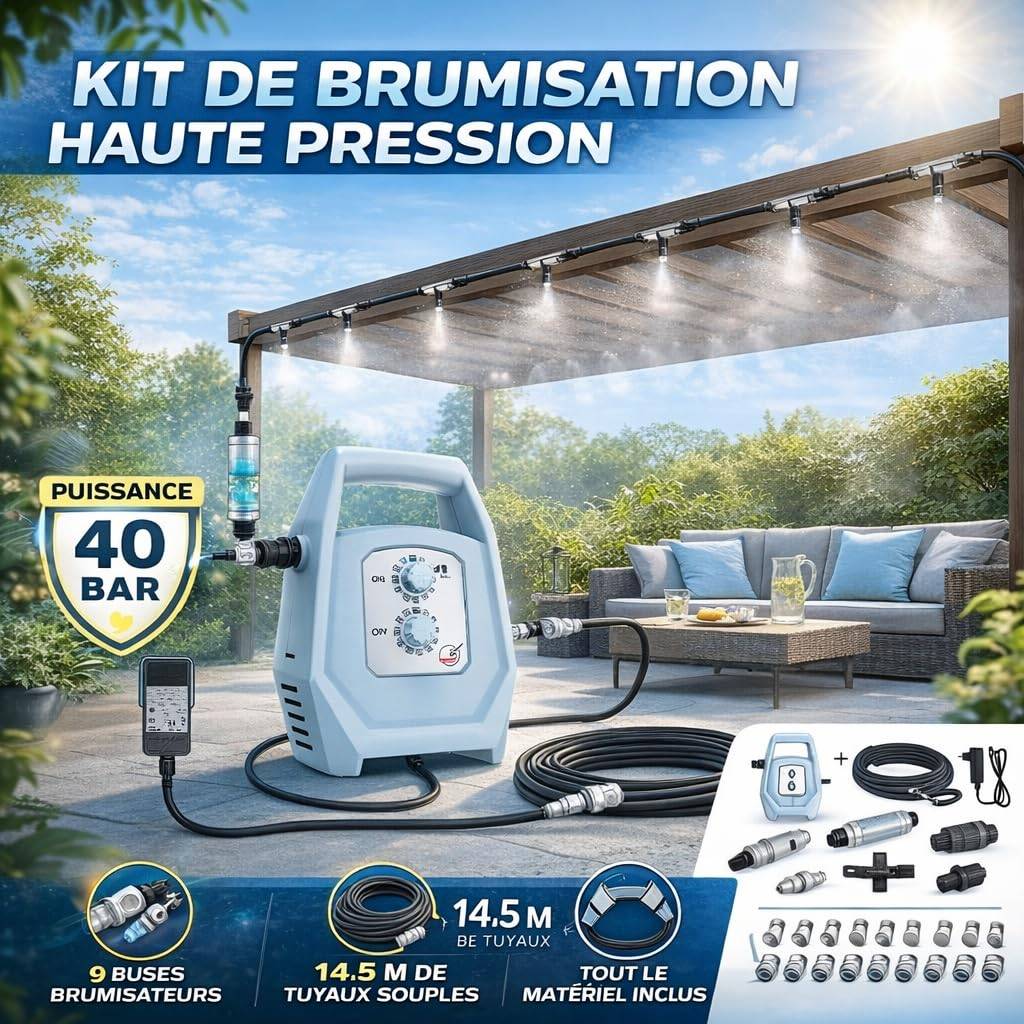 Jardibric - Jardibric - Kit Brumisation Extérieur 40 Bars - Pompe Programmable - 14,5 m - 7 Buses Anti-Goutte - Image 2