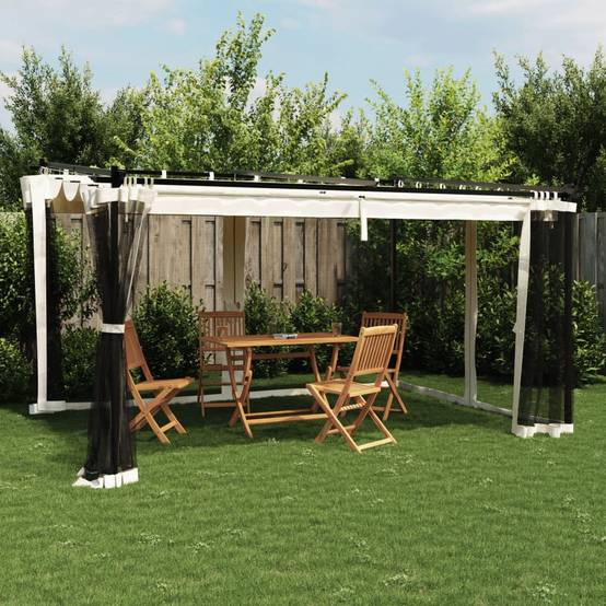 ComfortXL - Pergola Acier 4x3 m avec Toit Rétractable et Moustiquaires pour Extérieur Jardin Crème – ComfortXL Outdoor Living - Image 1